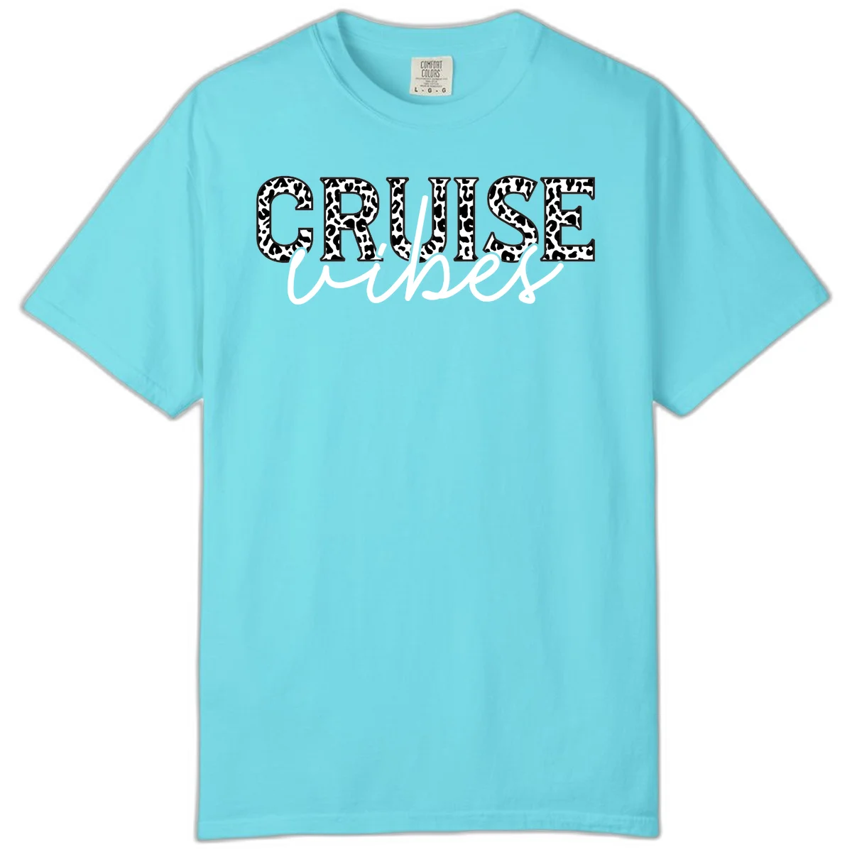 Cruise Vibes Leopard Print Comfort Color T-Shirt in Lagoon Blue