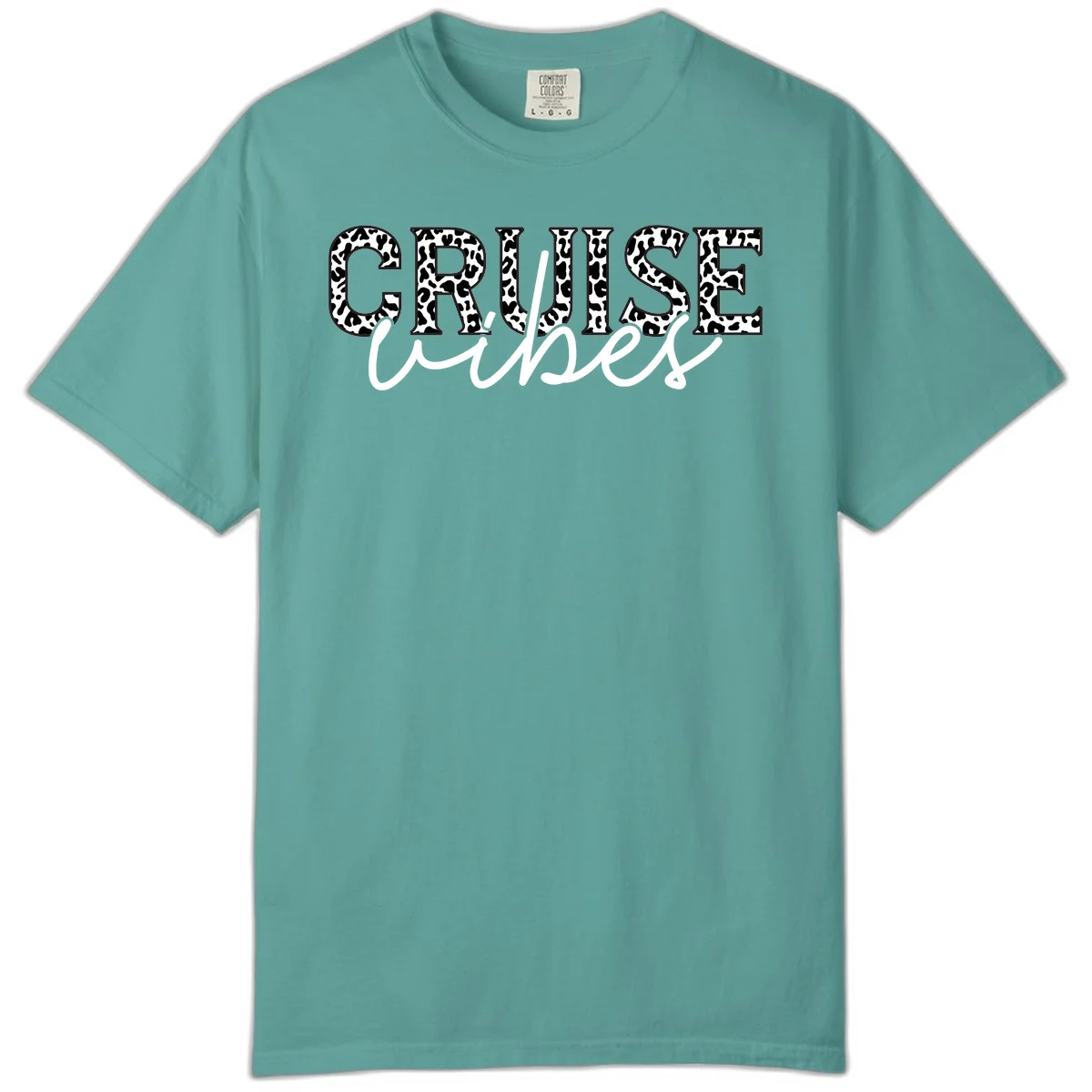 Cruise Vibes Leopard Print Comfort Color T-Shirt in Seafoam