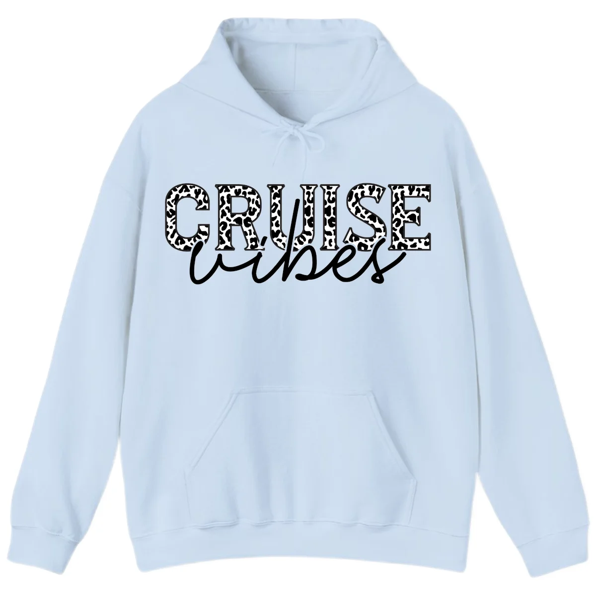 Cruise Vibes Leopard Print Hoodie in Light Blue