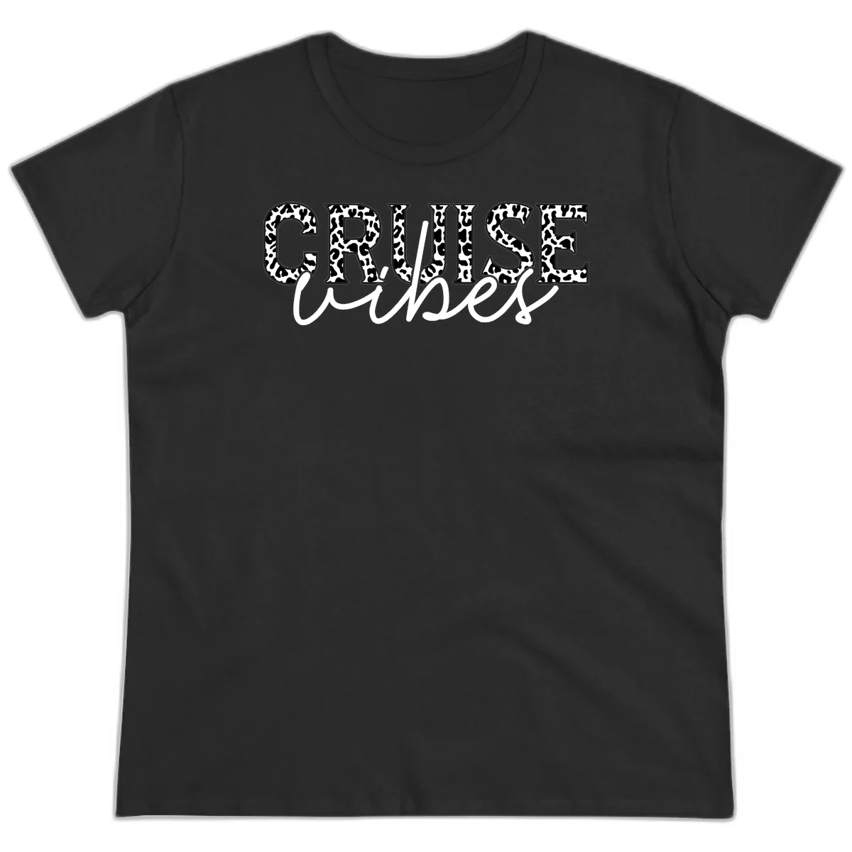 Cruise Vibes Leopard Print Ladies Tee in Black