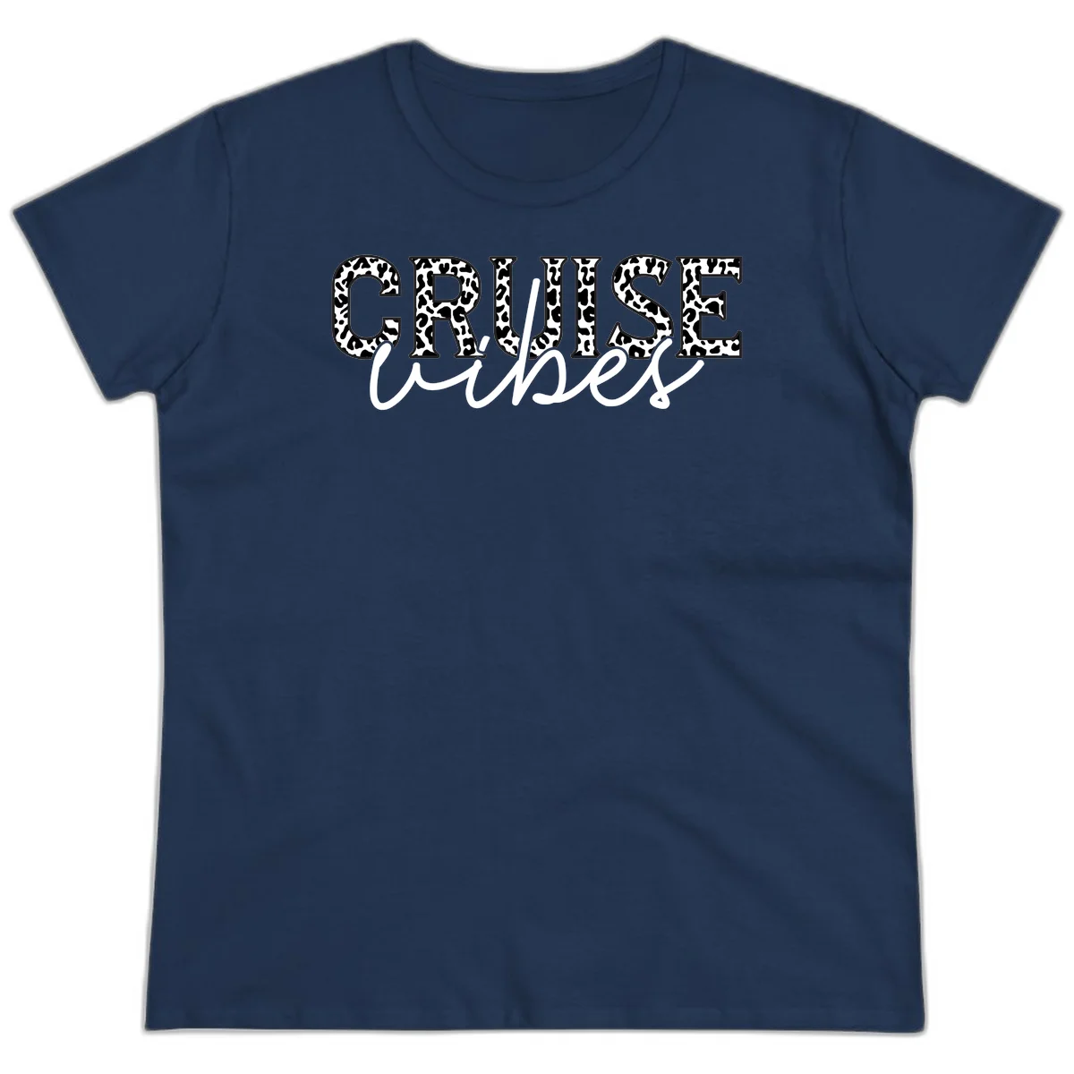 Cruise Vibes Leopard Print Ladies Tee in Navy