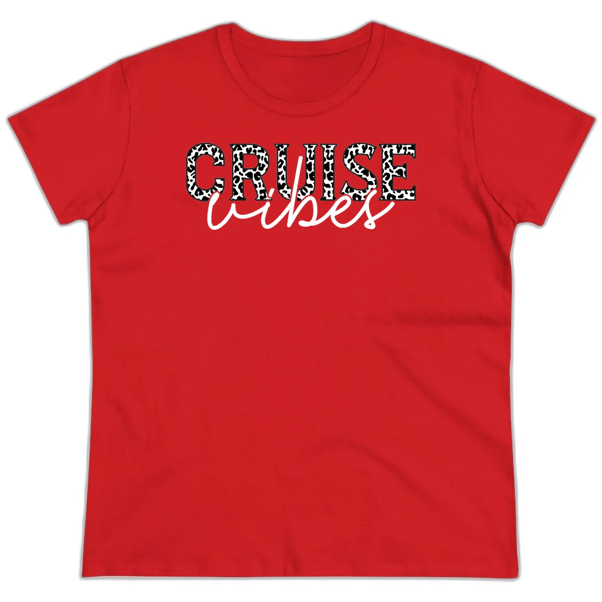 Cruise Vibes Leopard Print Ladies Tee in Red