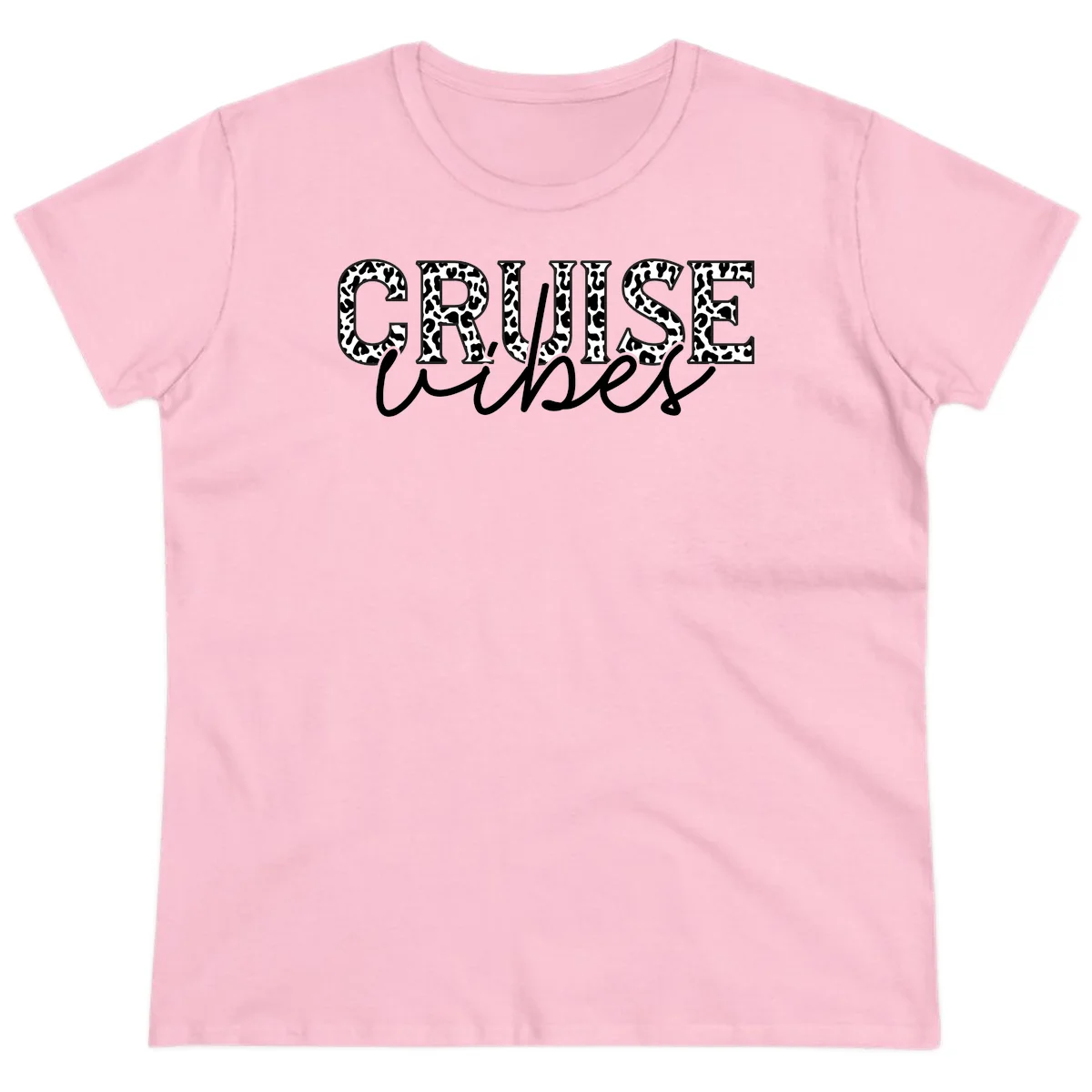 Cruise Vibes Leopard Print Ladies Tee in Light Pink
