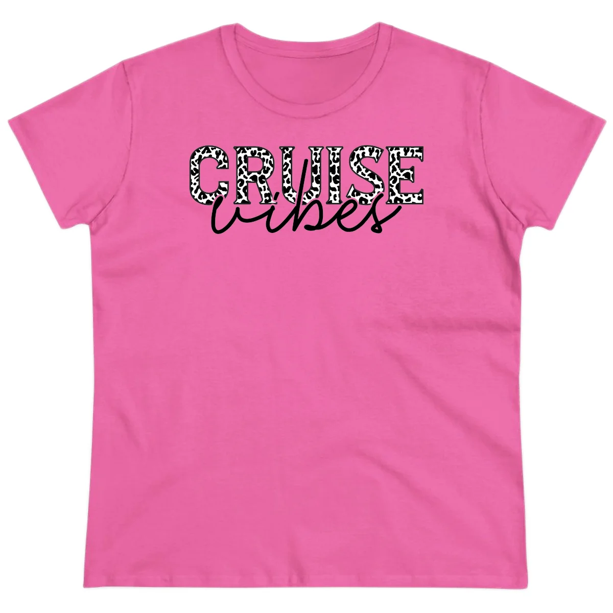 Cruise Vibes Leopard Print Ladies Tee in Azalea