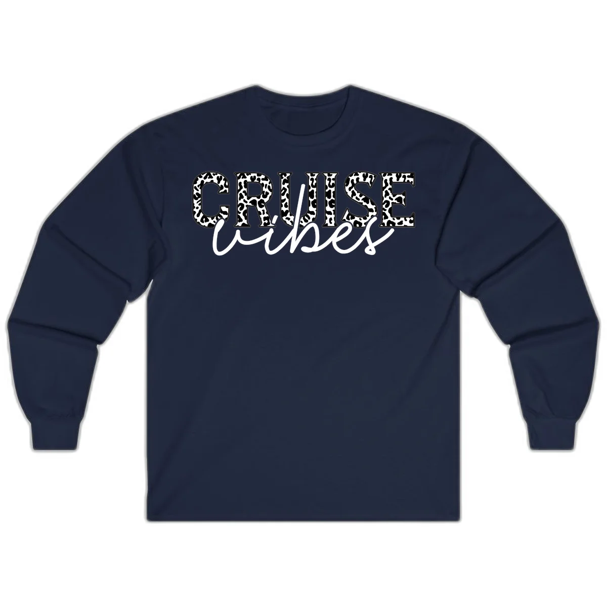 Cruise Vibes Leopard Print Long Sleeve T-Shirt in Navy