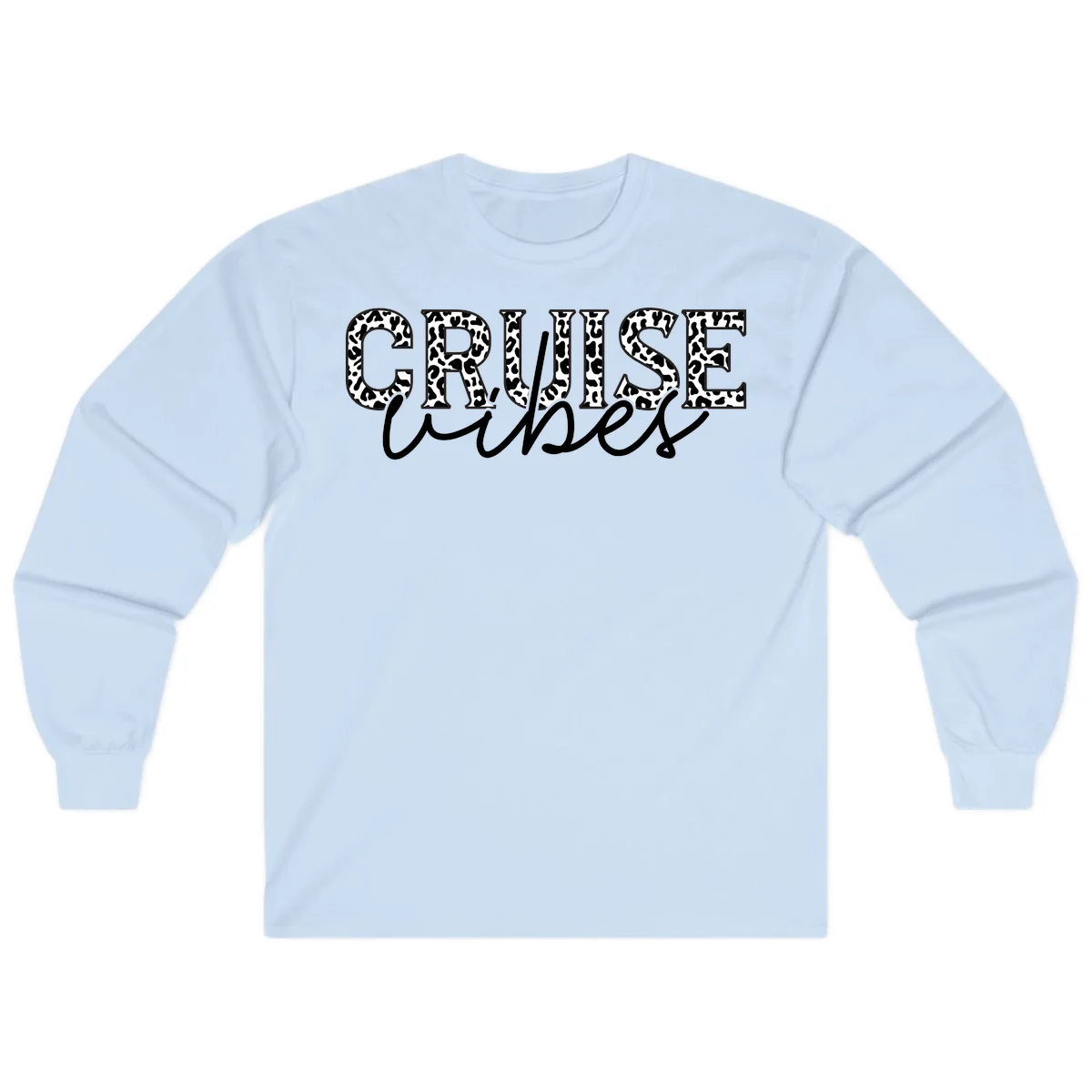 Cruise Vibes Leopard Print Long Sleeve T-Shirt in Light Blue