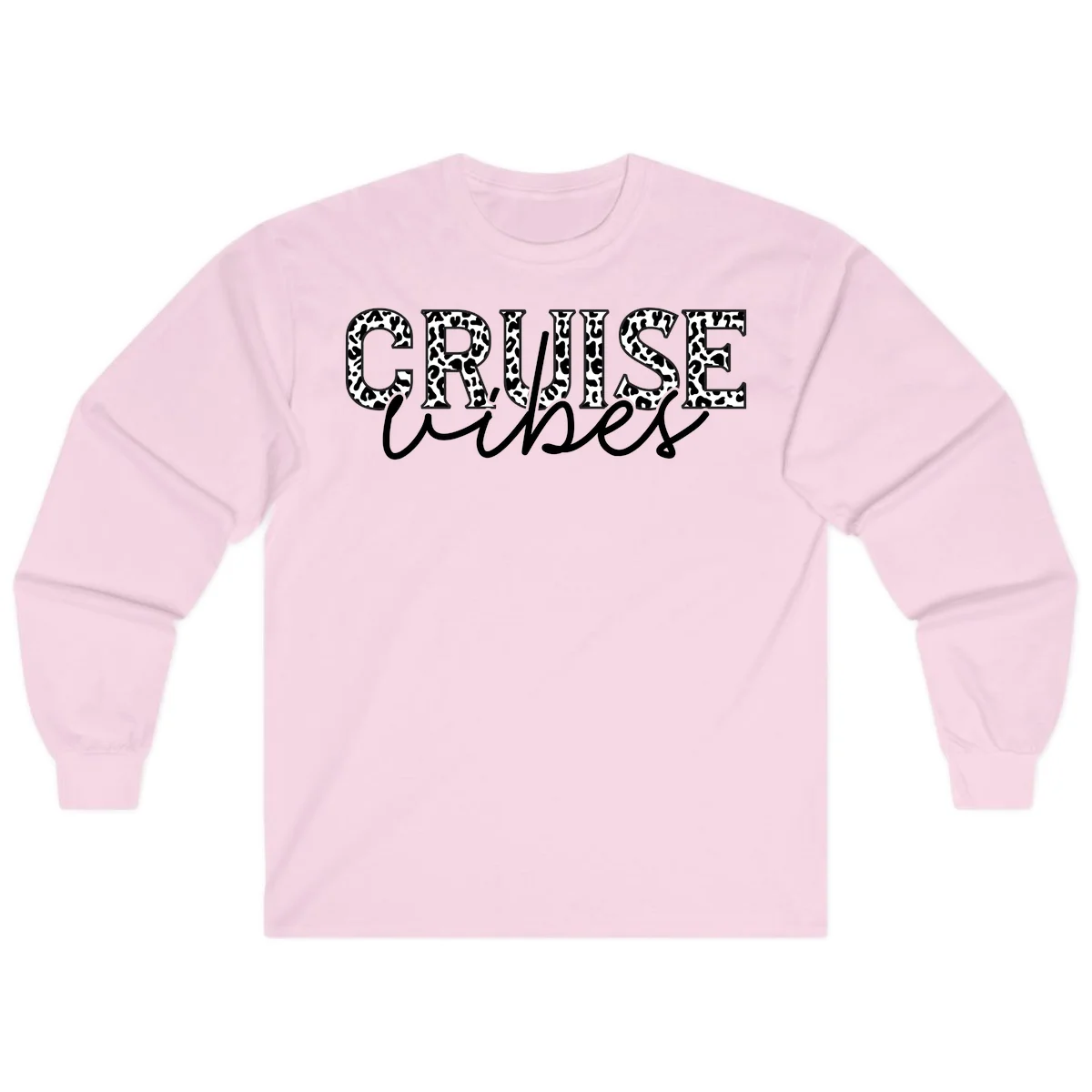 Cruise Vibes Leopard Print Long Sleeve T-Shirt in Light Pink