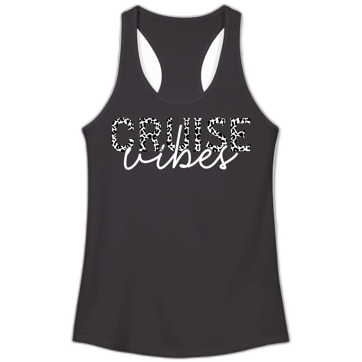 Cruise Vibes Leopard Print Ladies Tank Top in Black