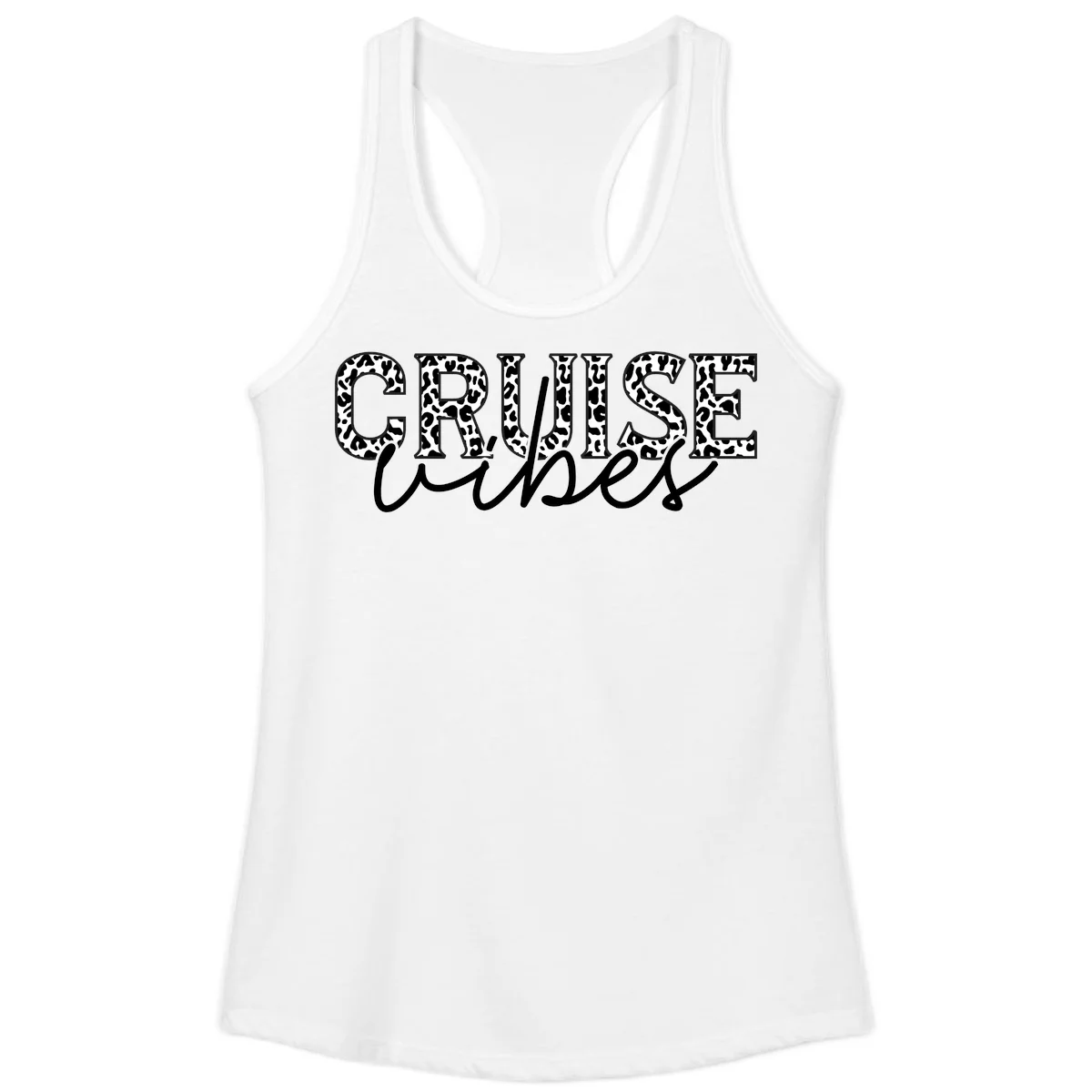 Cruise Vibes Leopard Print Ladies Tank Top in White