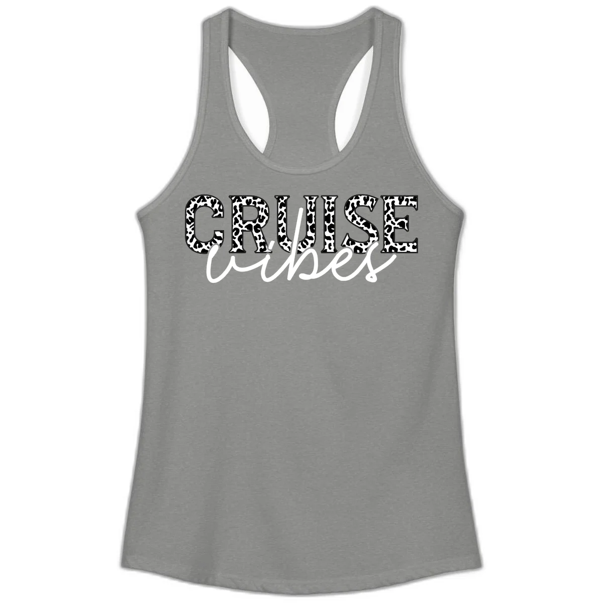 Cruise Vibes Leopard Print Ladies Tank Top in Heather Grey