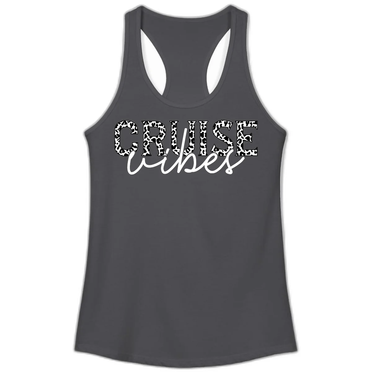 Cruise Vibes Leopard Print Ladies Tank Top in Solid Dark Gray