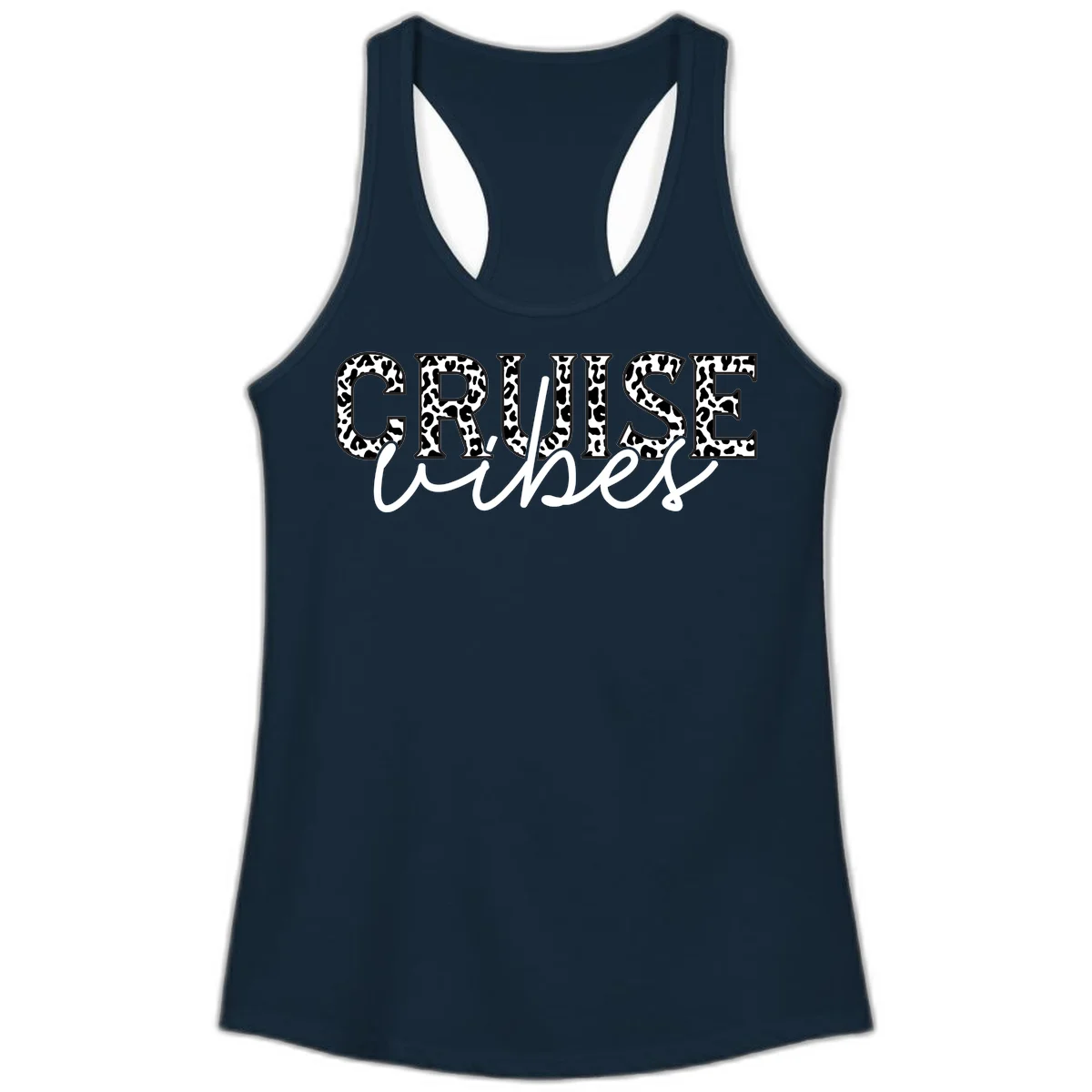 Cruise Vibes Leopard Print Ladies Tank Top in Solid Midnight Navy