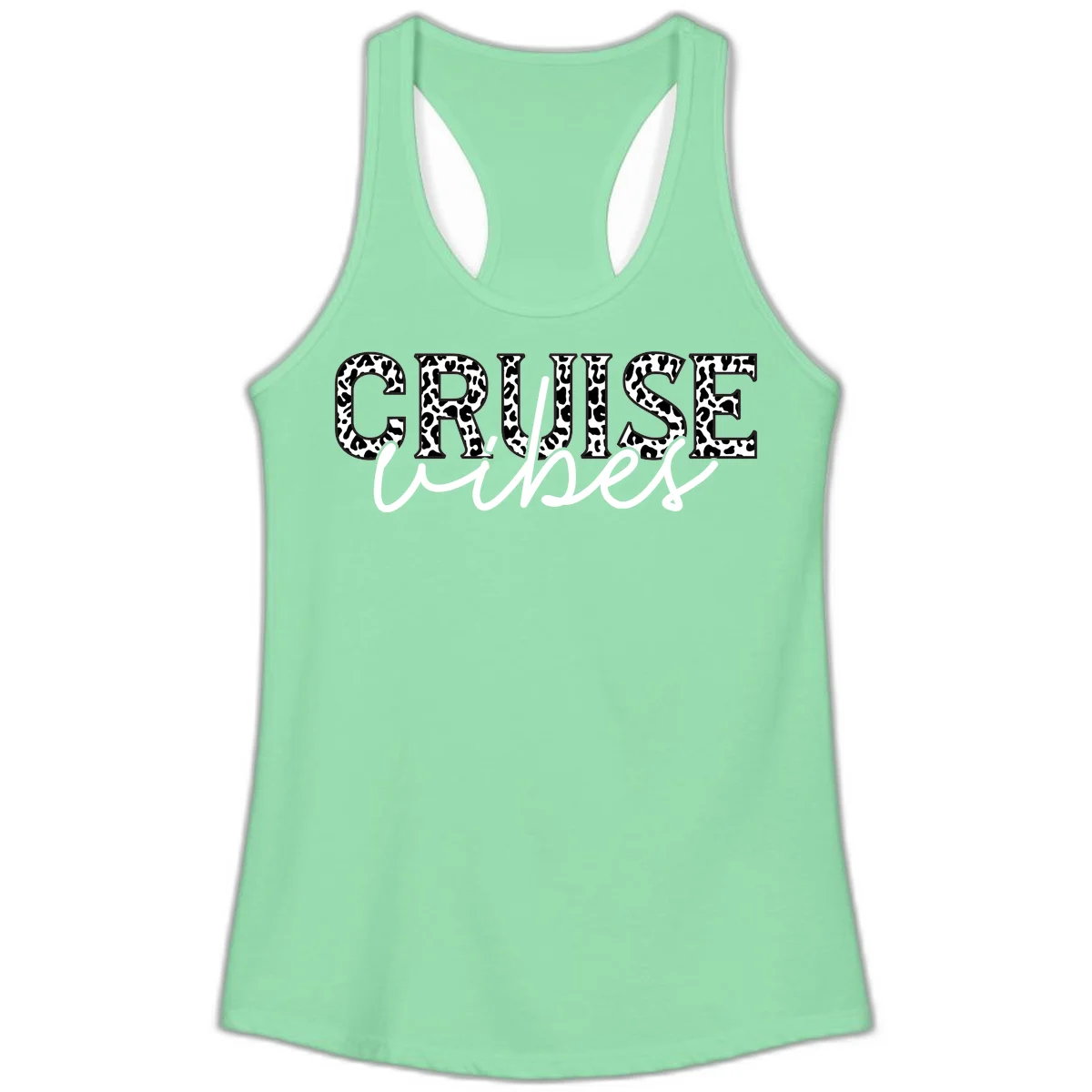 Cruise Vibes Leopard Print Ladies Tank Top in Solid Mint