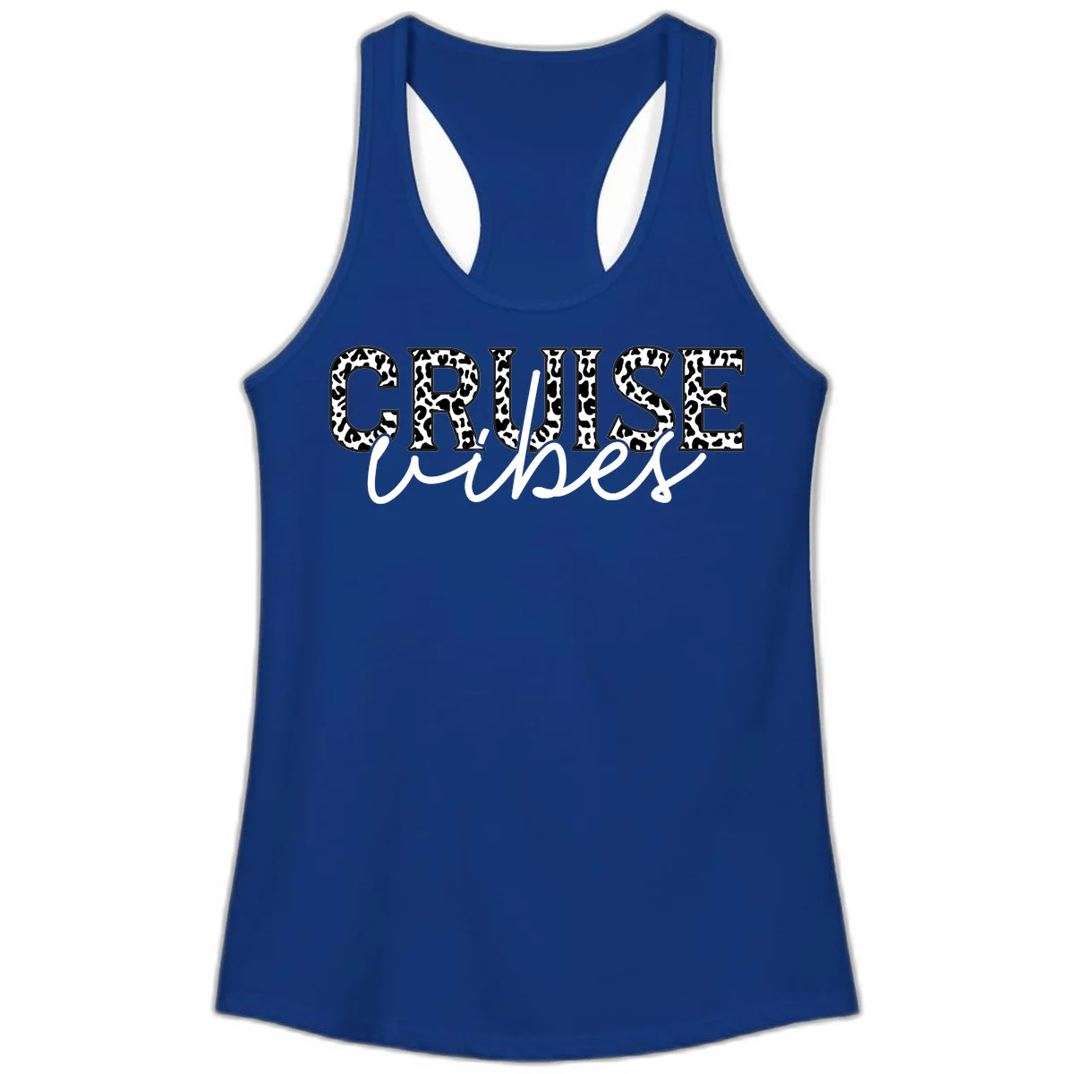 Cruise Vibes Leopard Print Ladies Tank Top in Solid Royal