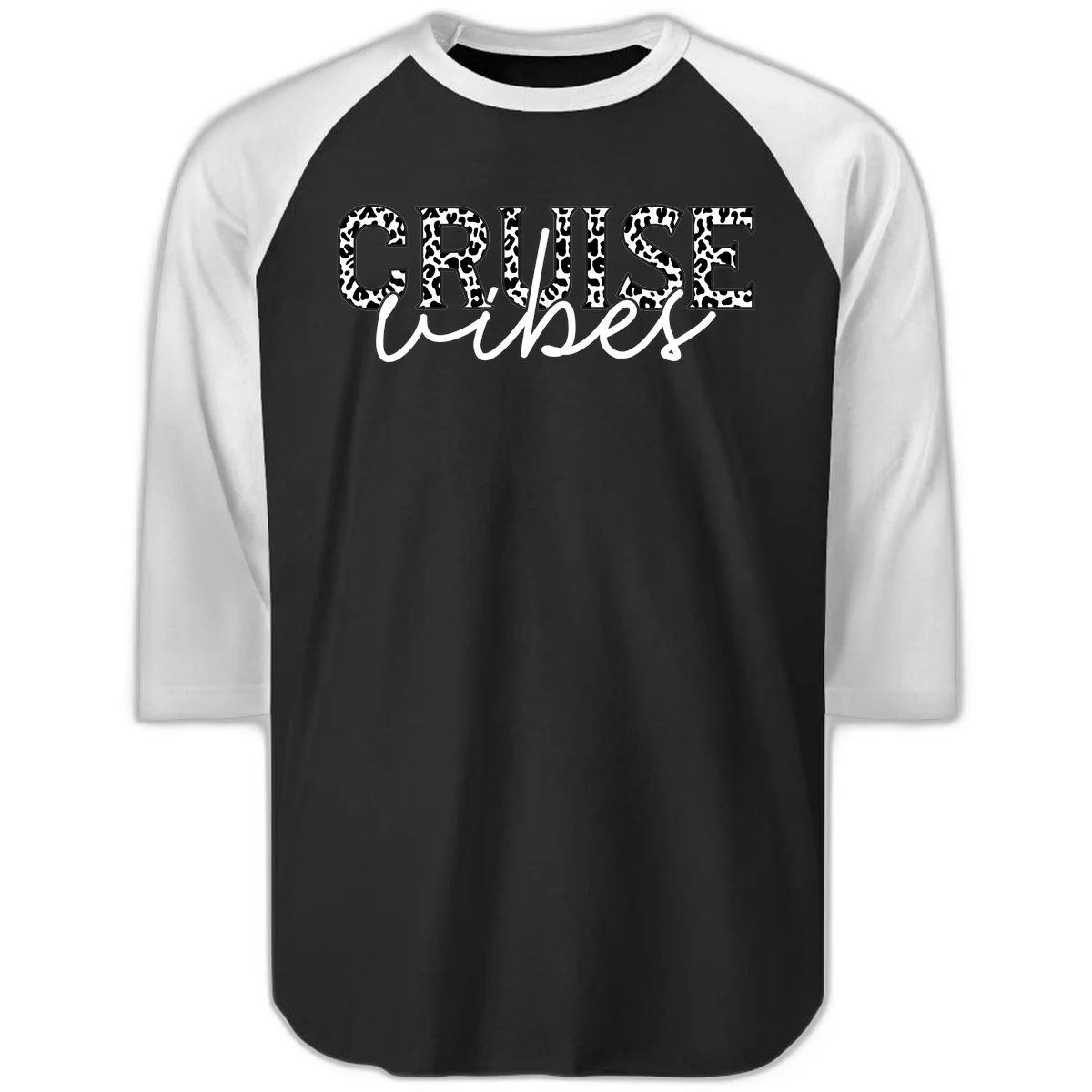 Cruise Vibes Leopard Print Raglan 3/4 Sleeve Tee in Black White