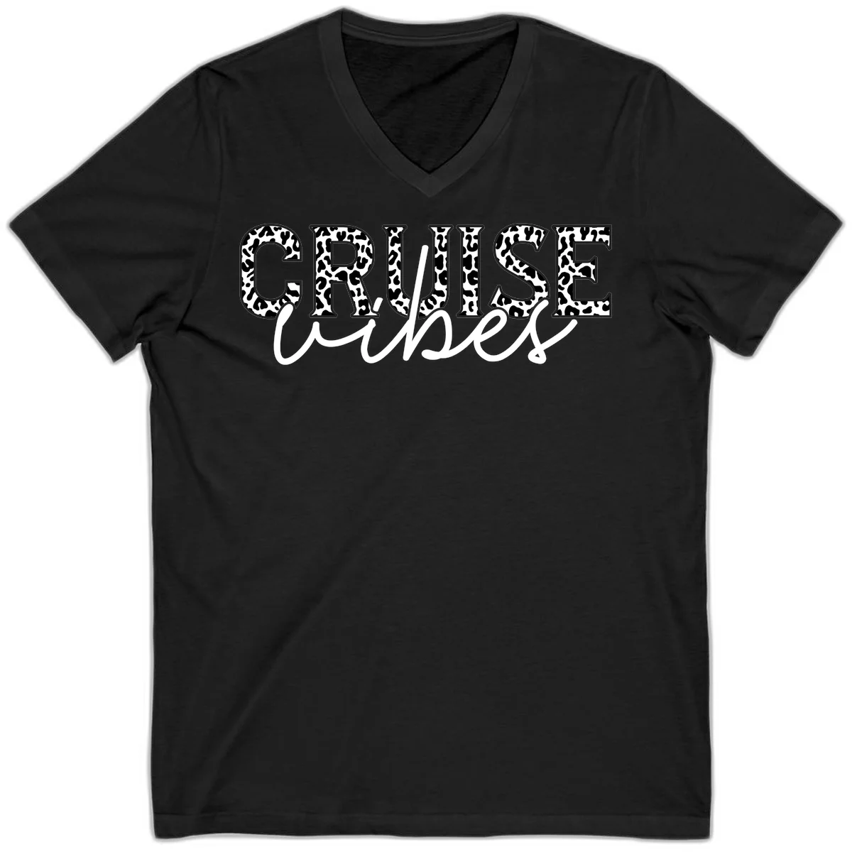 Cruise Vibes Leopard Print V-Neck T-Shirt in Black