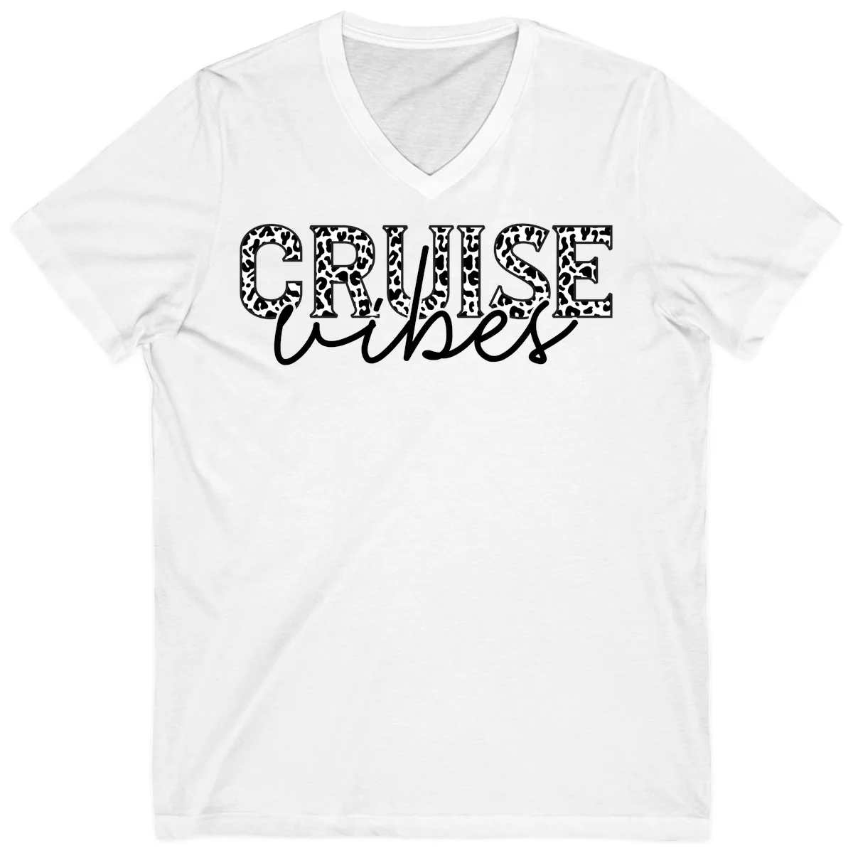 Cruise Vibes Leopard Print V-Neck T-Shirt in White