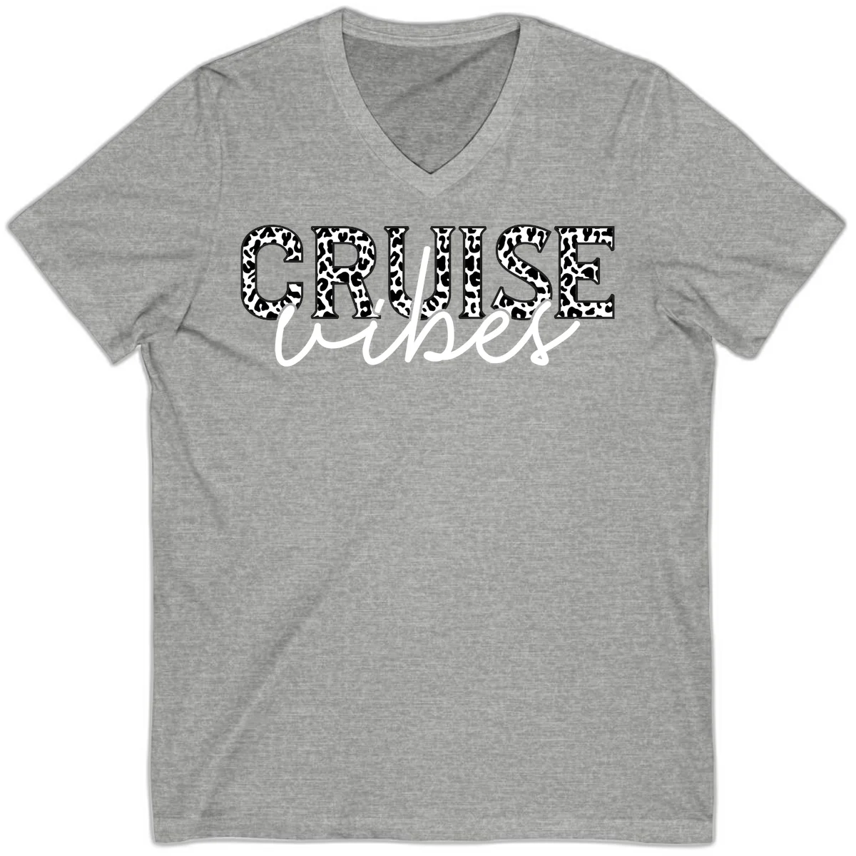 Cruise Vibes Leopard Print V-Neck T-Shirt in Athletic Heather