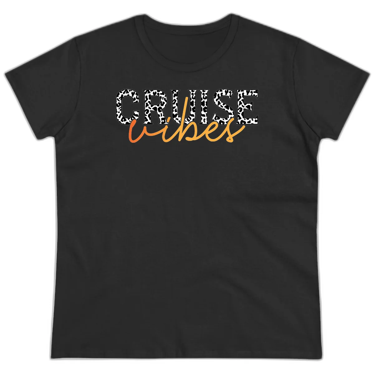 Cruise Vibes Leopard Print Ladies Tee in Black