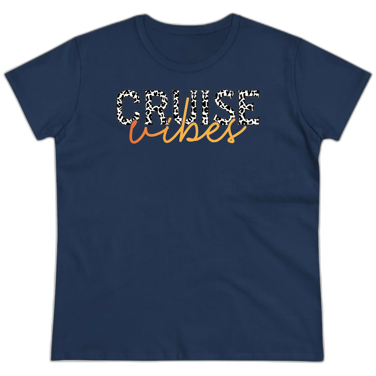 Cruise Vibes Leopard Print Ladies Tee in Navy