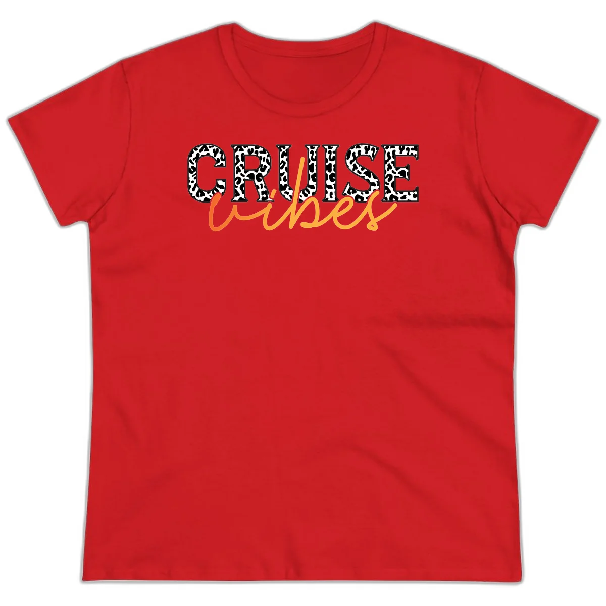 Cruise Vibes Leopard Print Ladies Tee in Red