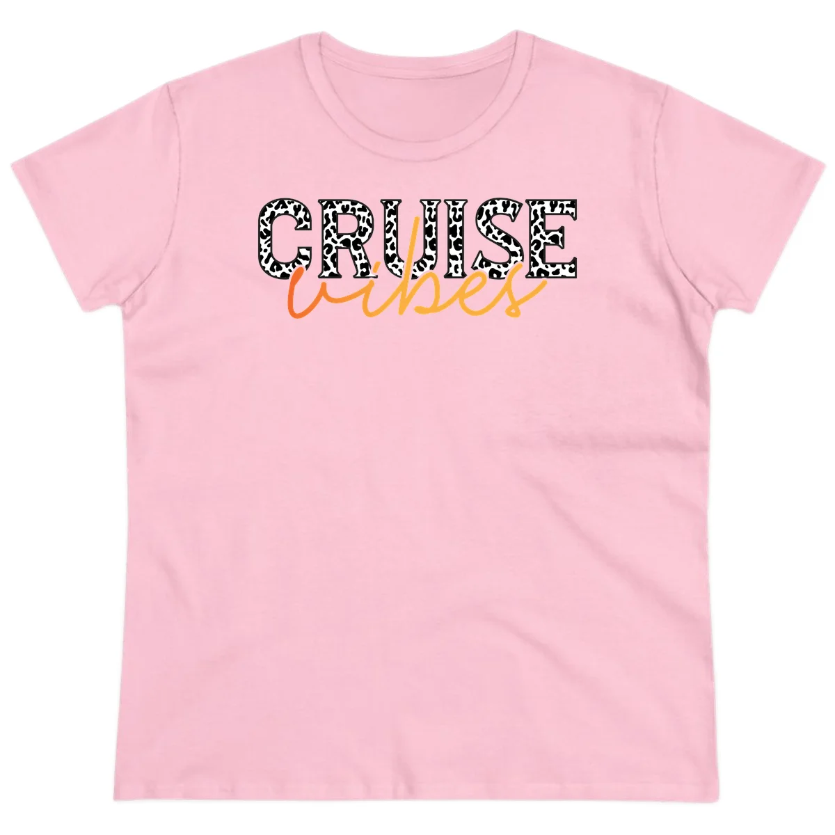 Cruise Vibes Leopard Print Ladies Tee in Light Pink