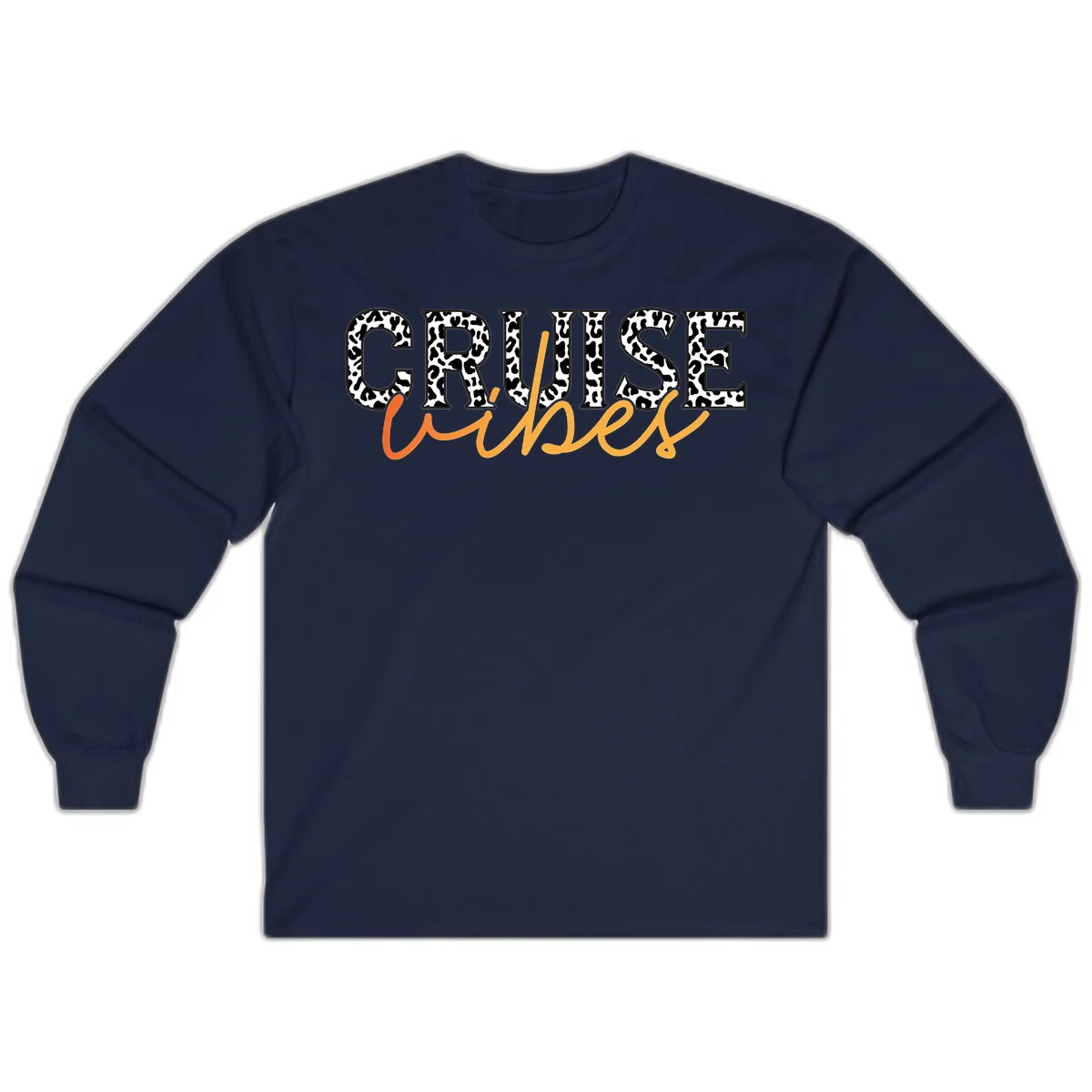 Cruise Vibes Leopard Print Long Sleeve T-Shirt in Navy
