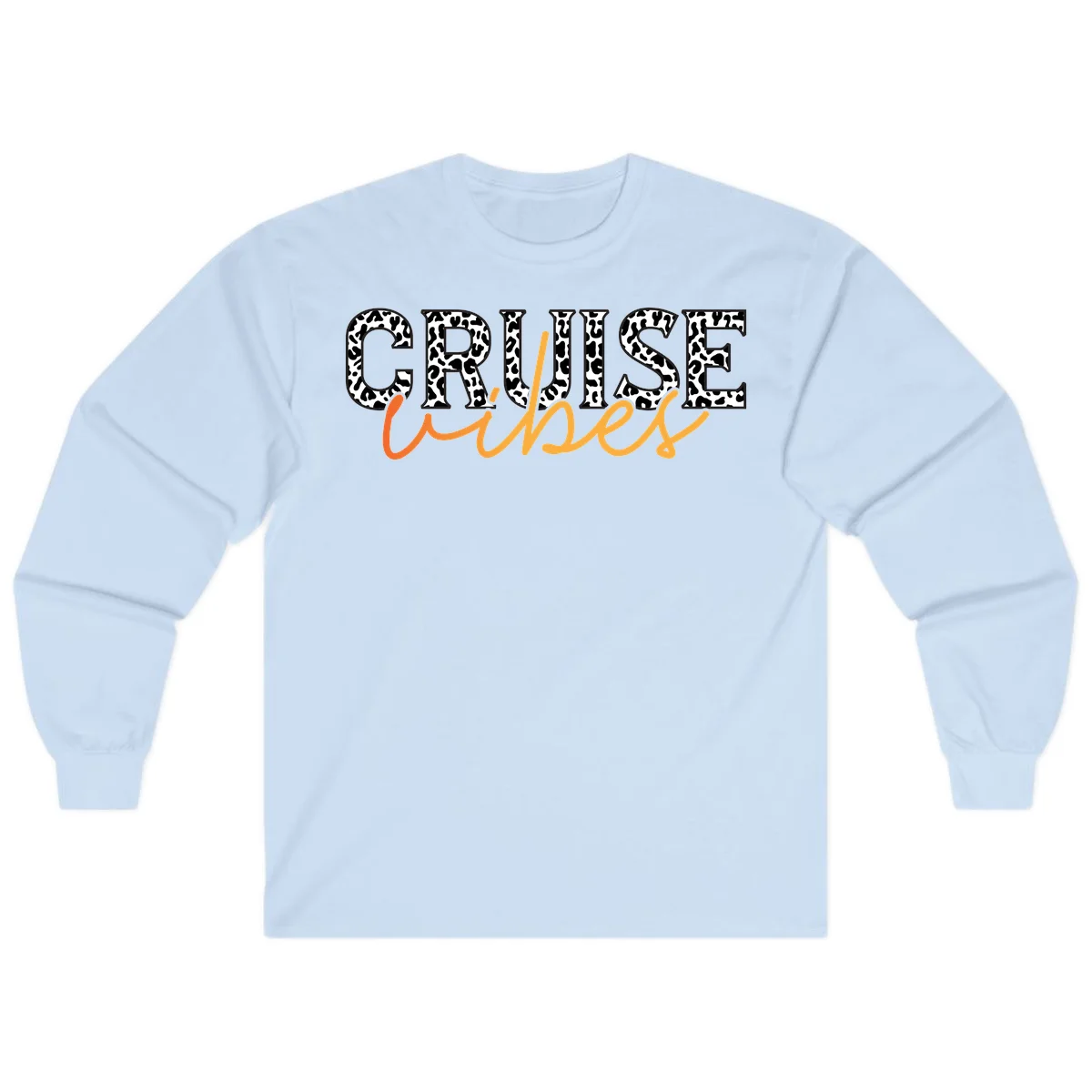 Cruise Vibes Leopard Print Long Sleeve T-Shirt in Light Blue