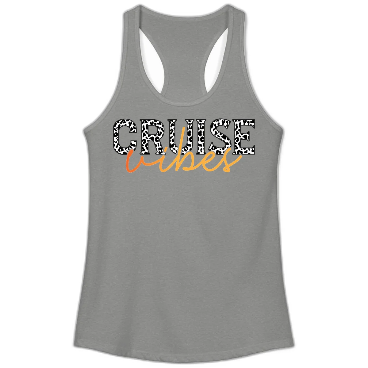 Cruise Vibes Leopard Print Ladies Tank in Heather Grey