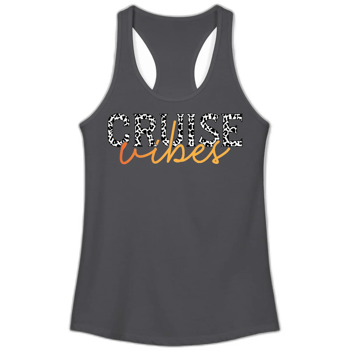 Cruise Vibes Leopard Print Ladies Tank in Solid Dark Gray