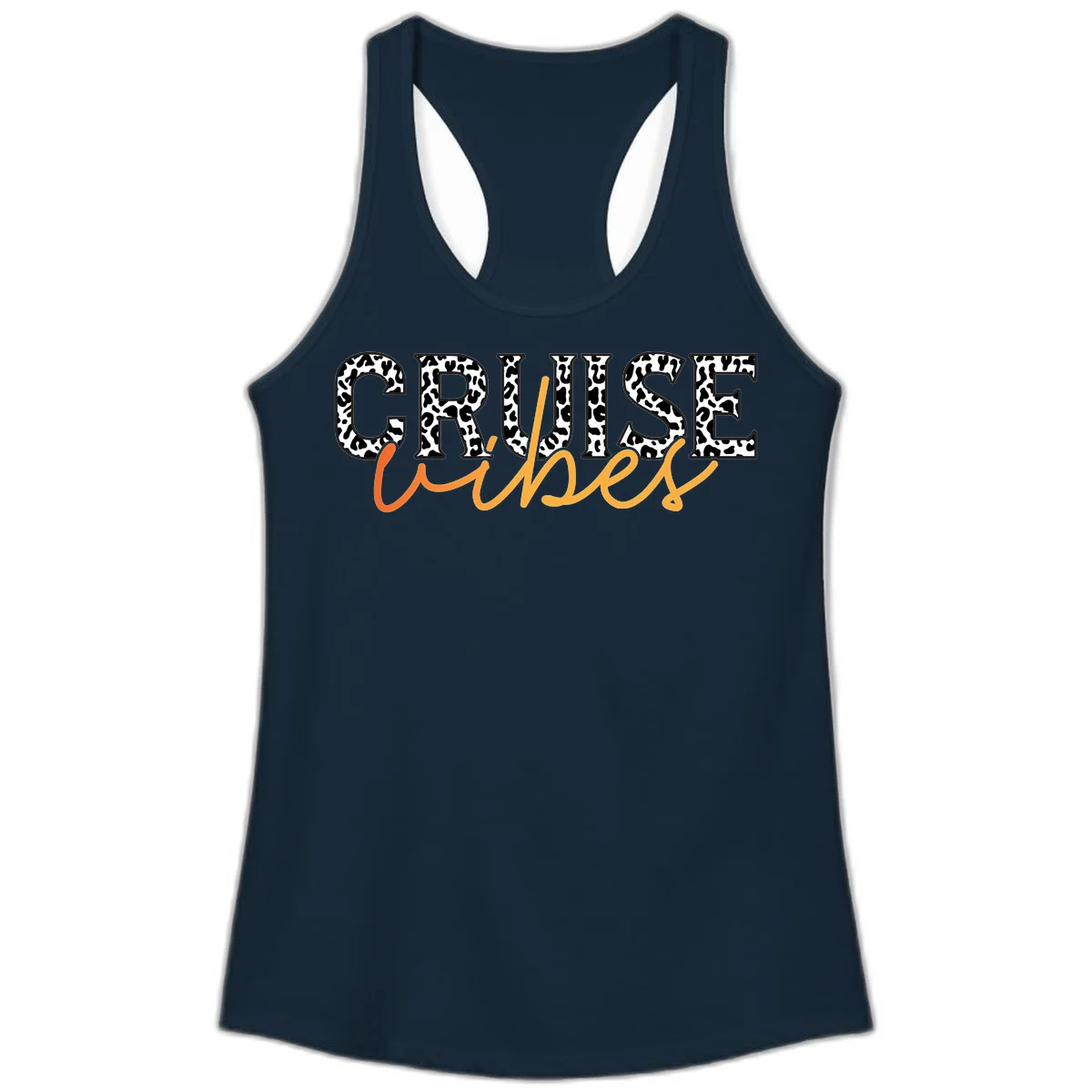 Cruise Vibes Leopard Print Ladies Tank in Solid Midnight Navy