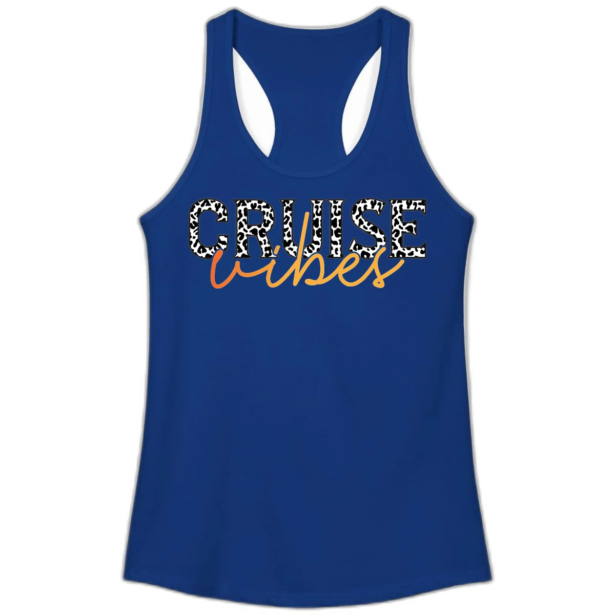 Cruise Vibes Leopard Print Ladies Tank in Solid Royal