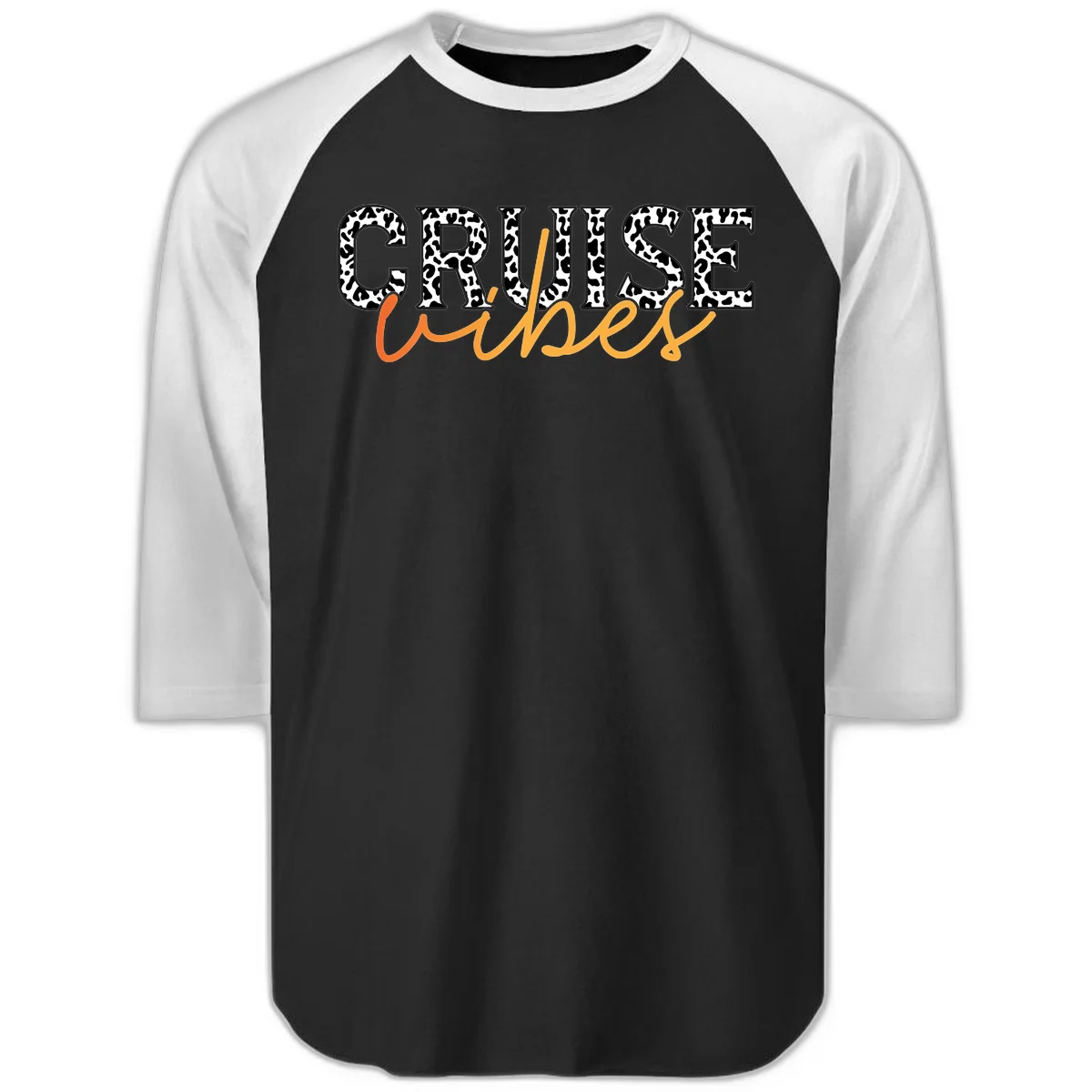 Cruise Vibes Leopard Print Raglan 3/4 T-Shirt in Black White