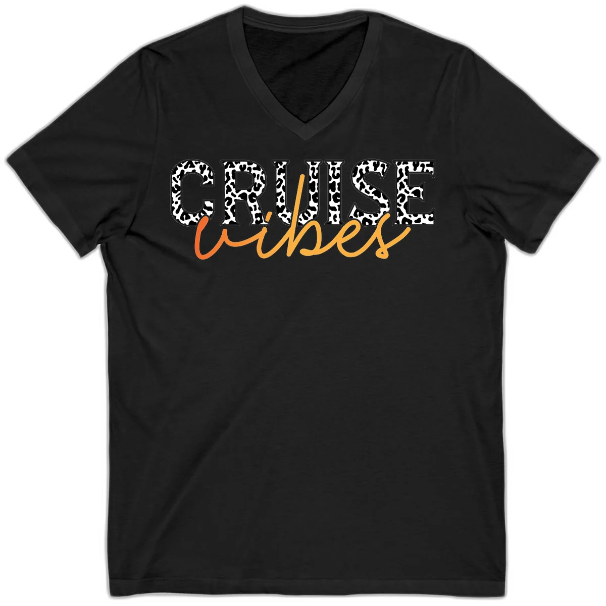 Cruise Vibes Leopard Print V-Neck T-Shirt in Black