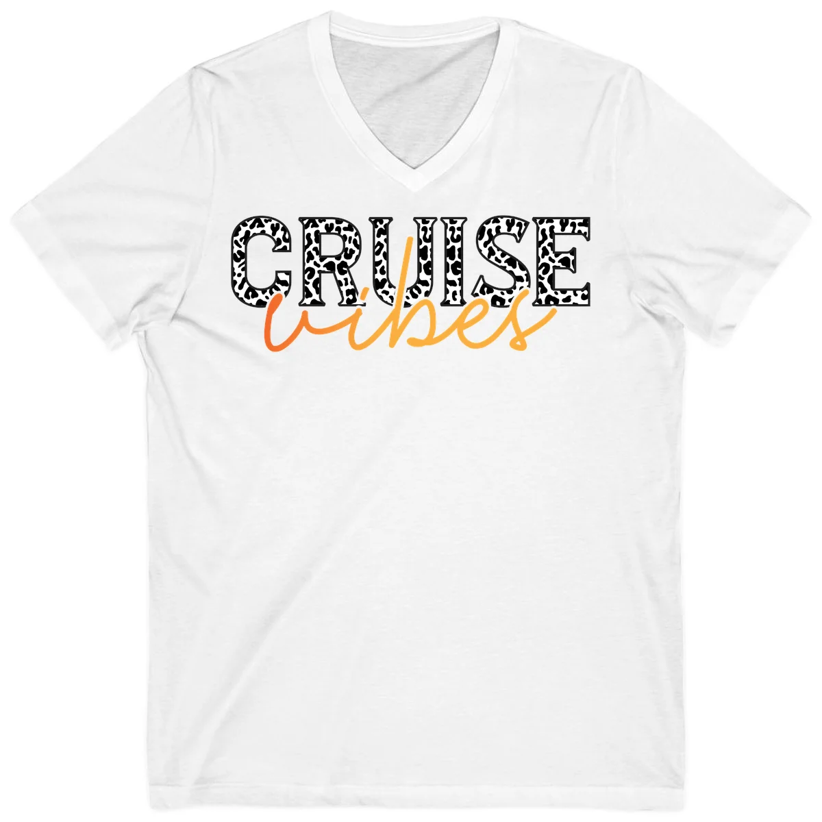 Cruise Vibes Leopard Print V-Neck T-Shirt in White