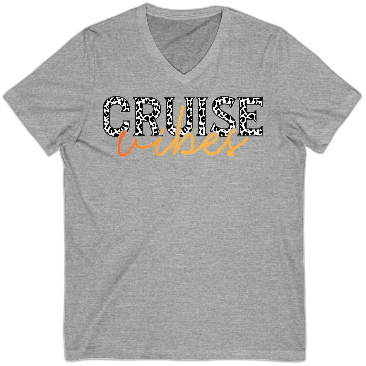 Cruise Vibes Leopard Print V-Neck T-Shirt in Athletic Heather