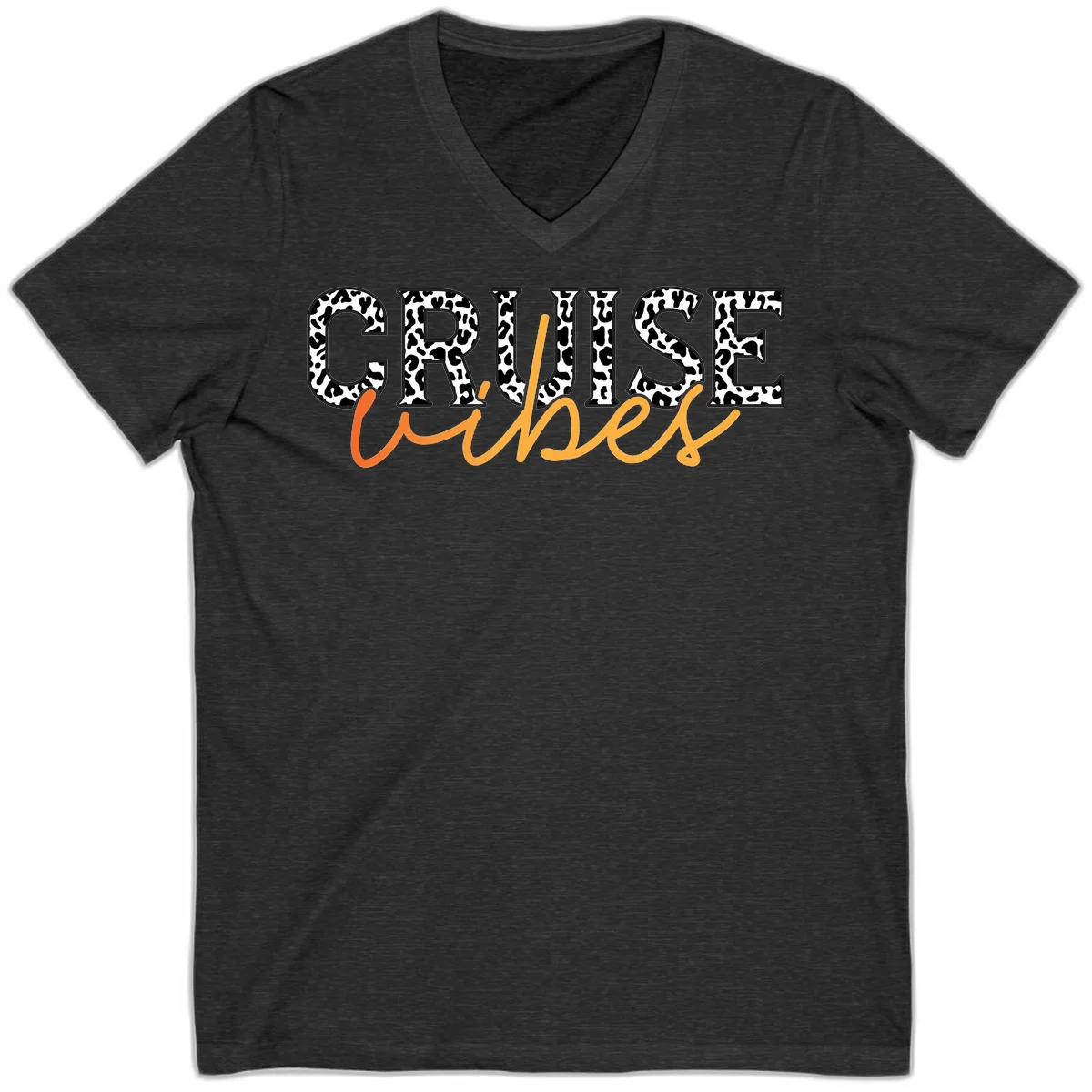 Cruise Vibes Leopard Print V-Neck T-Shirt in Dark Grey Heather