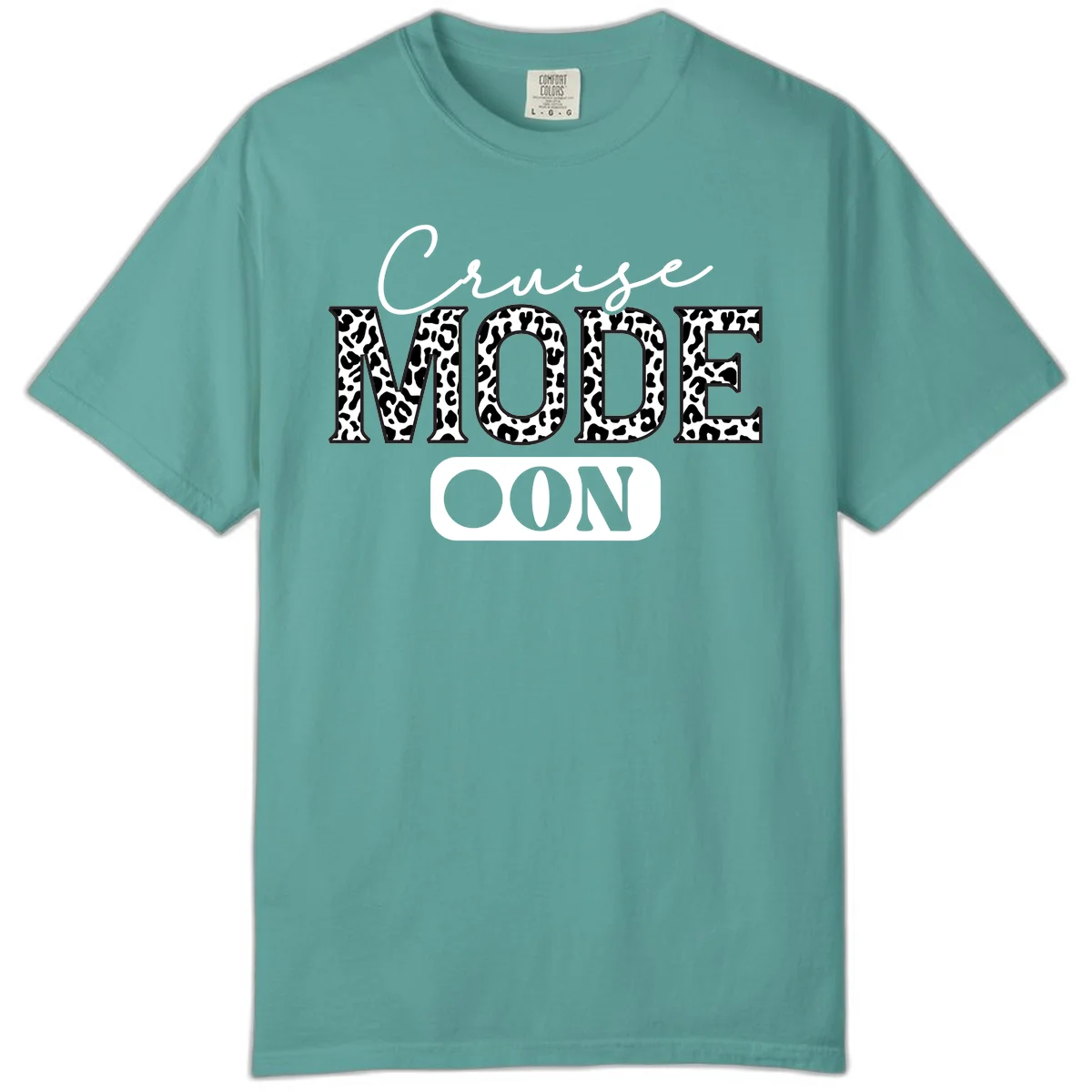 Cruise Mood Leopard Print Comfort Color Tee in Seafoam