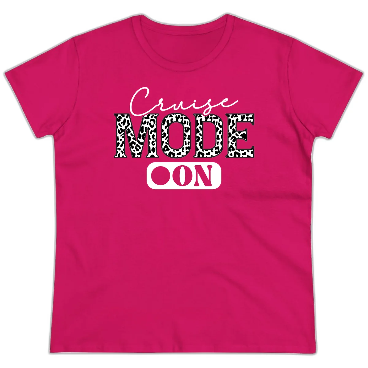 Cruise Mood Leopard Print Ladies Tee in Heliconia