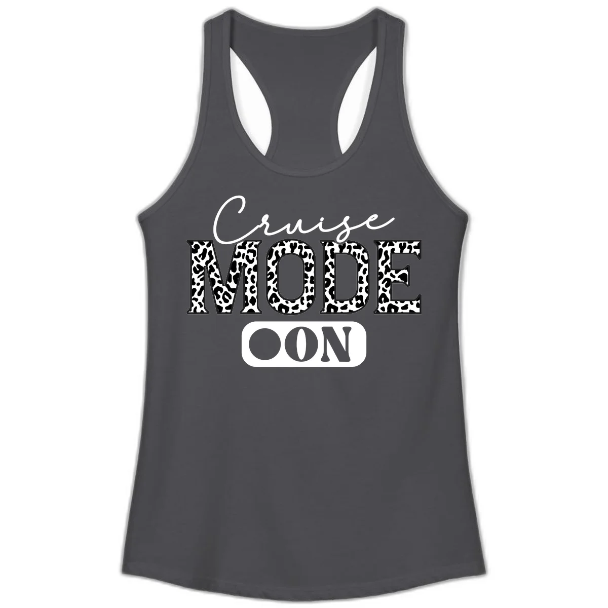 Cruise Mood Leopard Print Ladies Tank in Solid Dark Gray