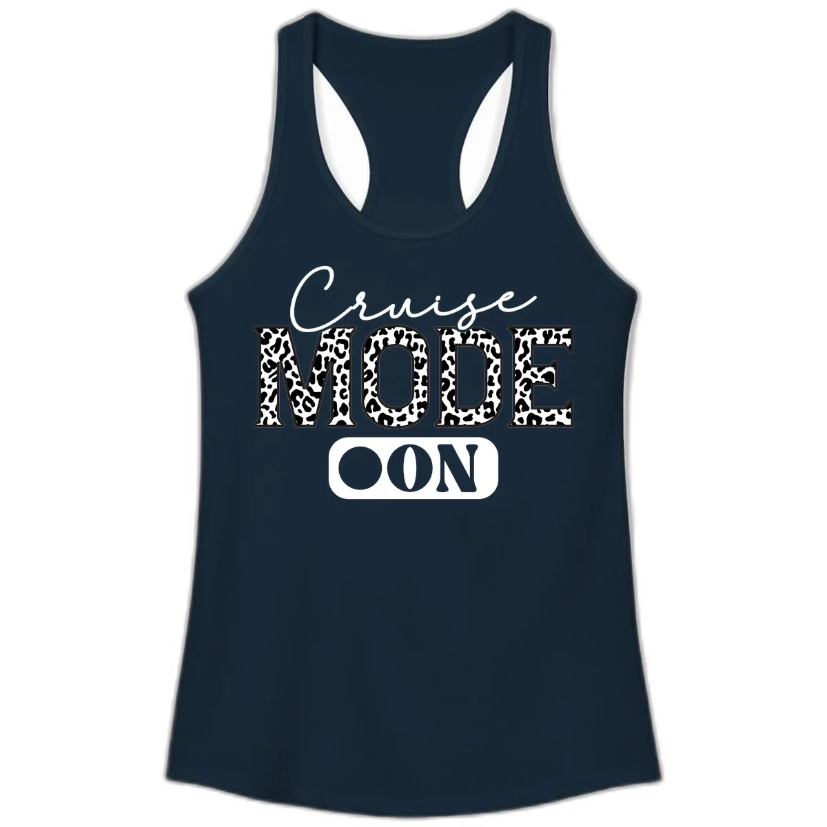 Cruise Mood Leopard Print Ladies Tank in Solid Midnight Navy