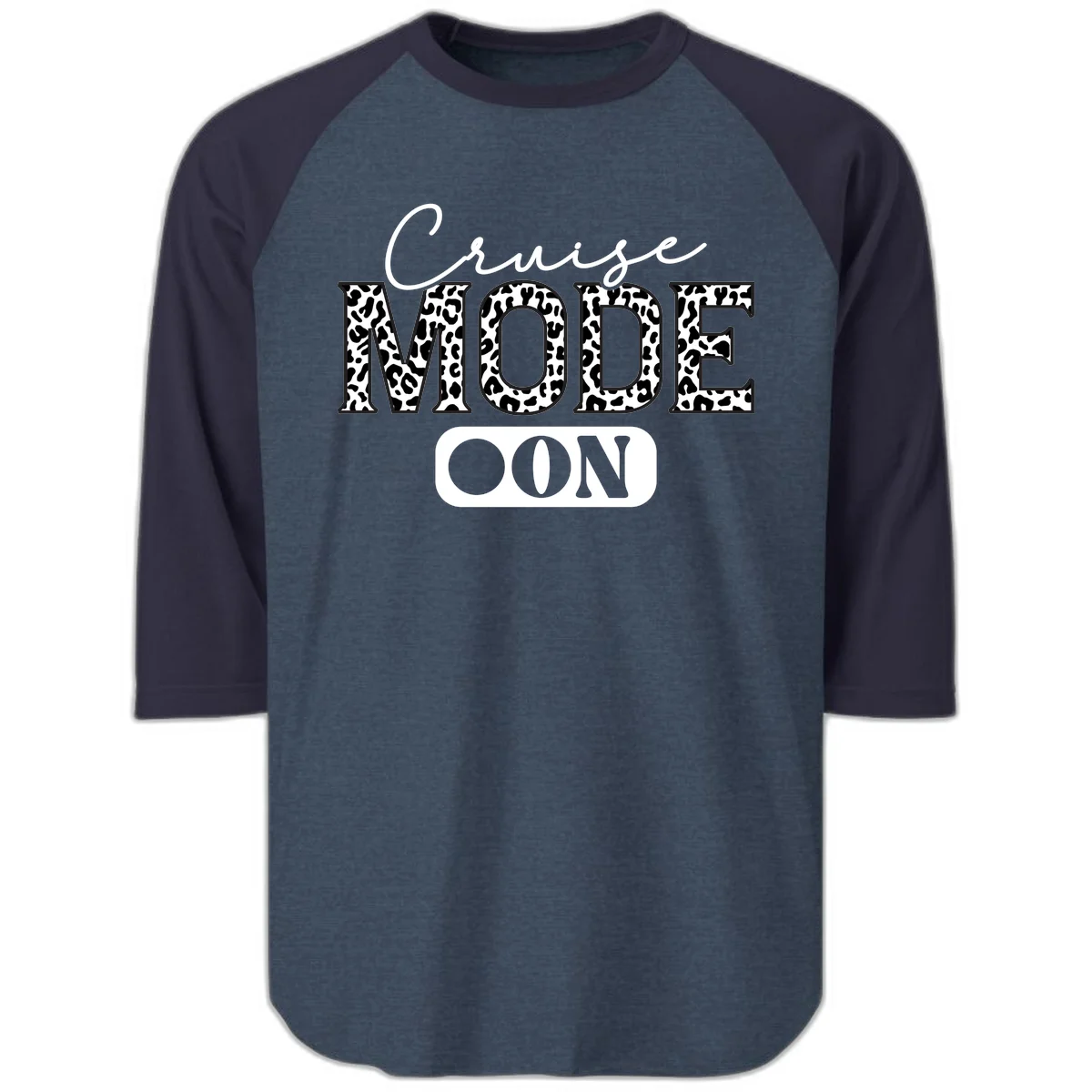 Cruise Mood Leopard Print Raglan 3/4 Tee in Heather Denim Navy