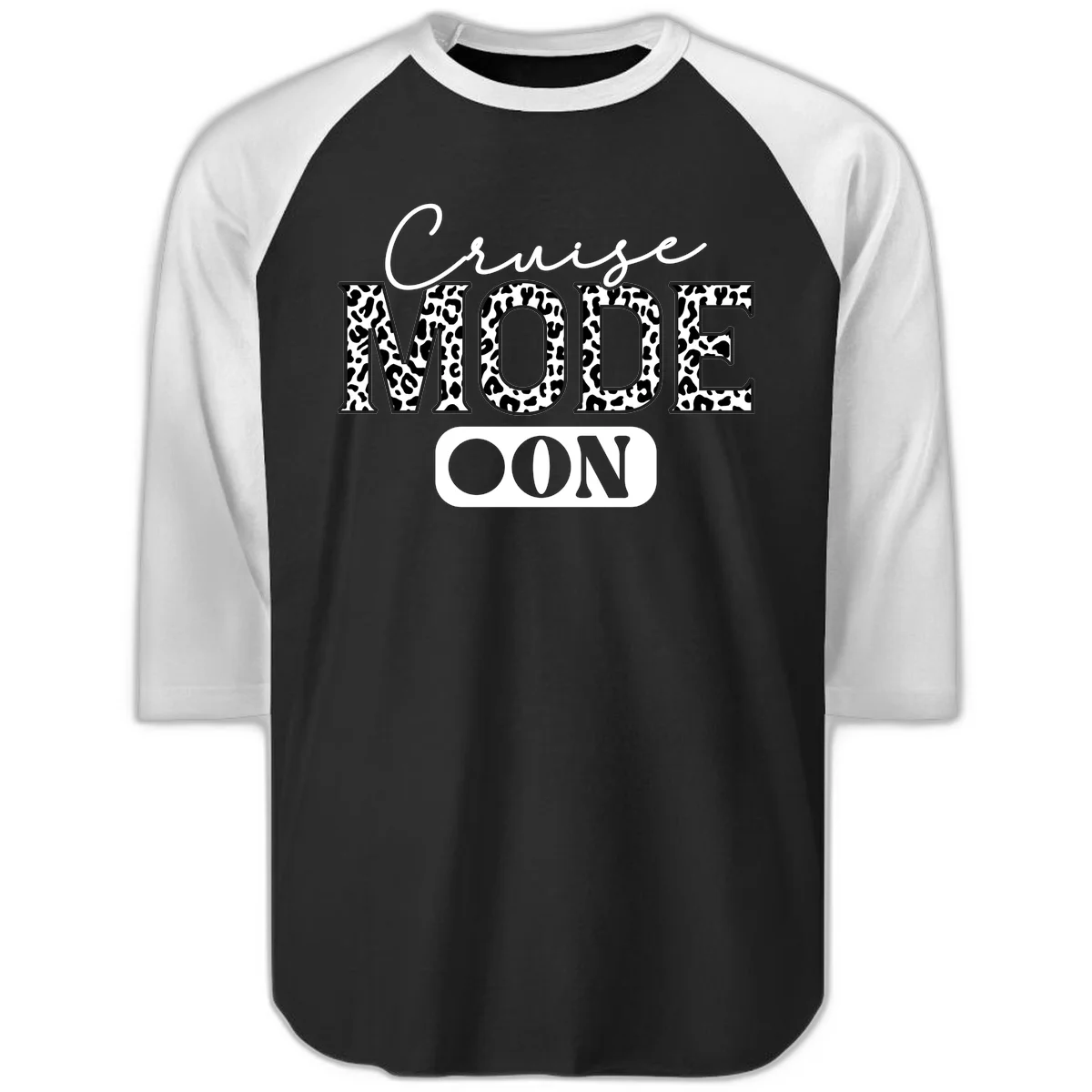 Cruise Mood Leopard Print Raglan 3/4 Tee in Black White