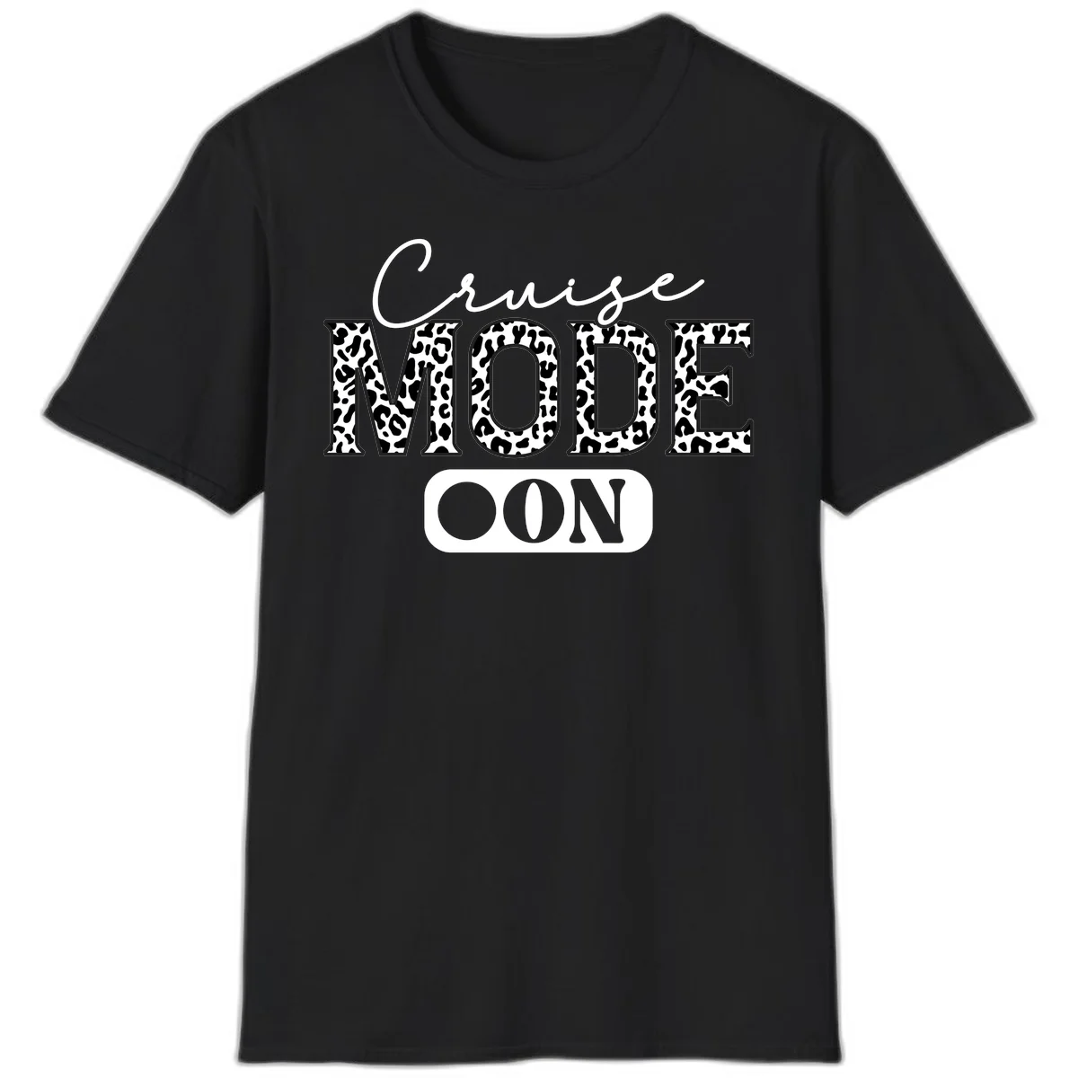 Cruise Mood Leopard Print Vacation T-Shirt in Black