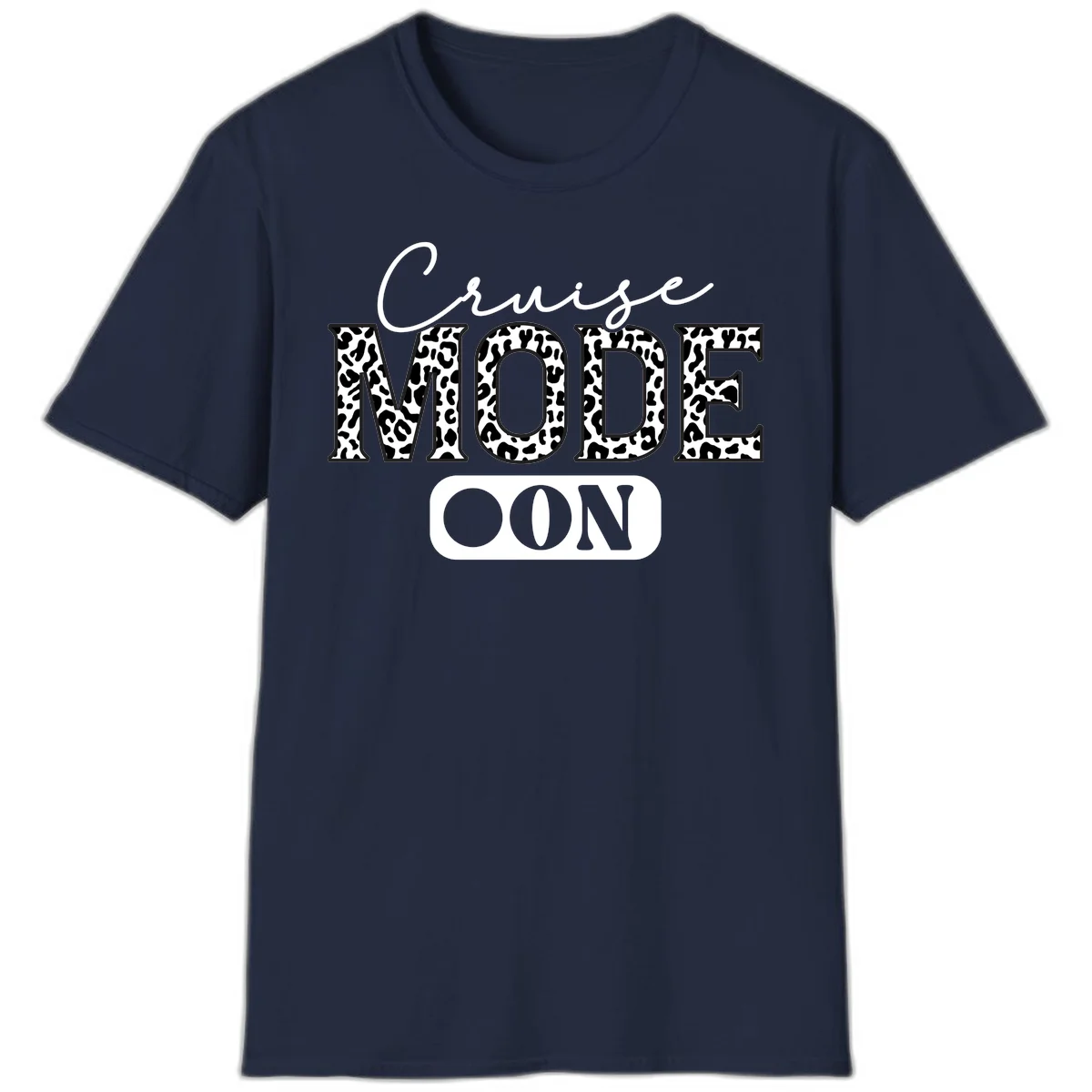 Cruise Mood Leopard Print Vacation T-Shirt in Navy