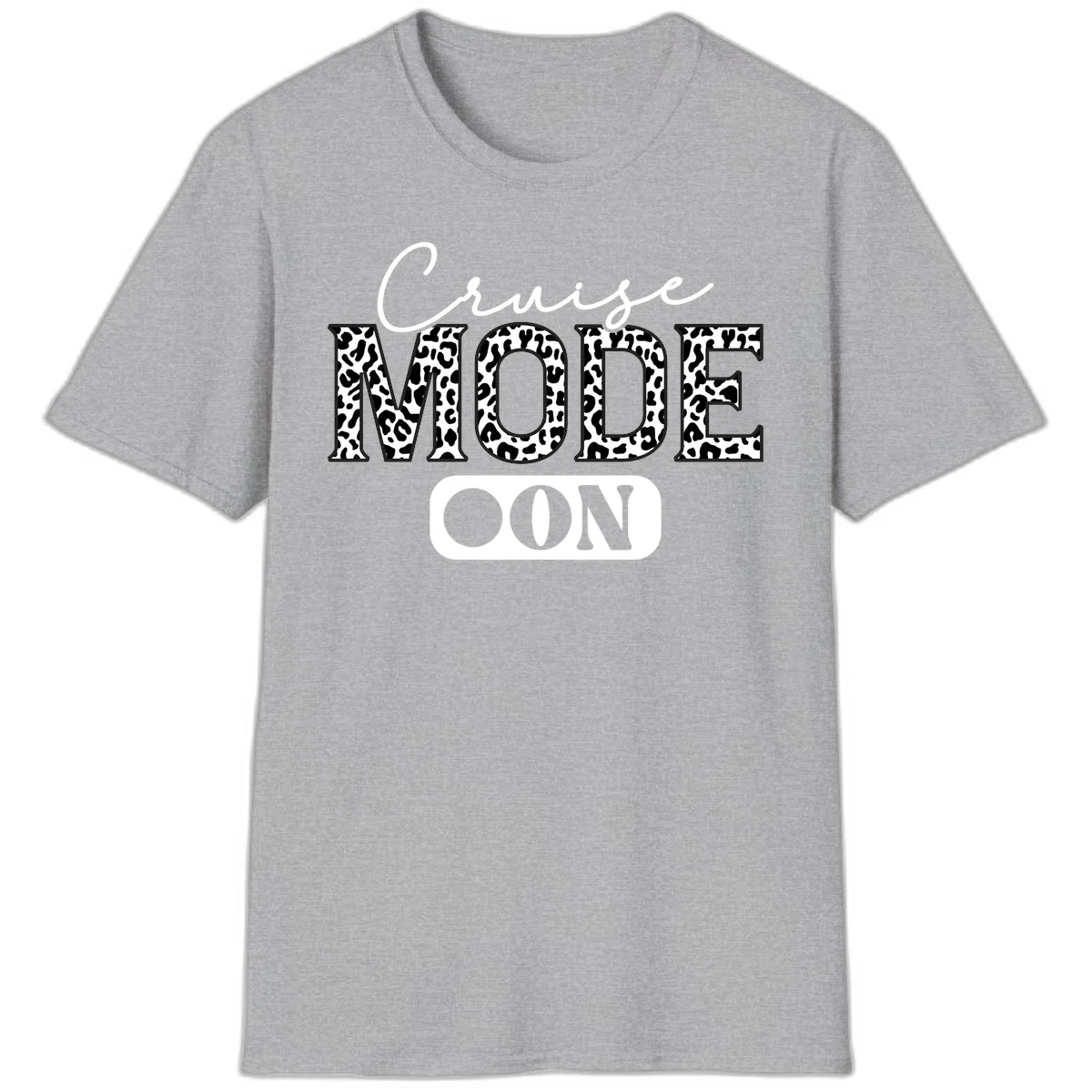 Cruise Mood Leopard Print Vacation T-Shirt in Sport Grey