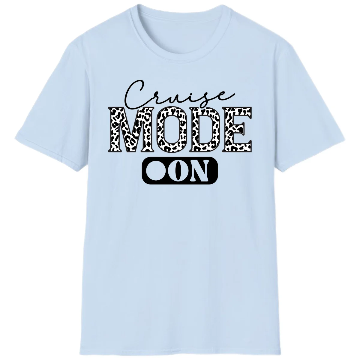 Cruise Mood Leopard Print Vacation T-Shirt in Light Blue