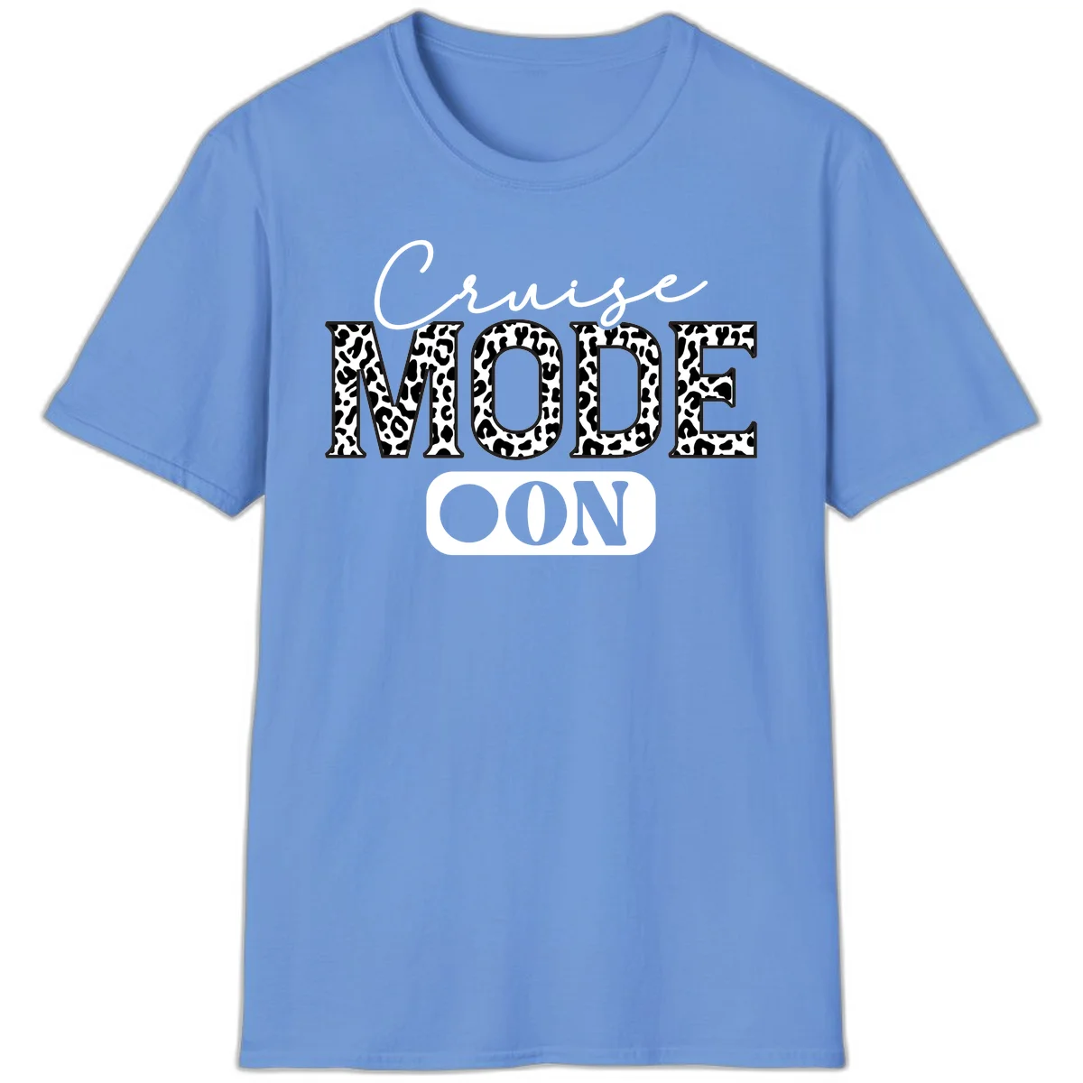 Cruise Mood Leopard Print Vacation T-Shirt in Carolina Blue