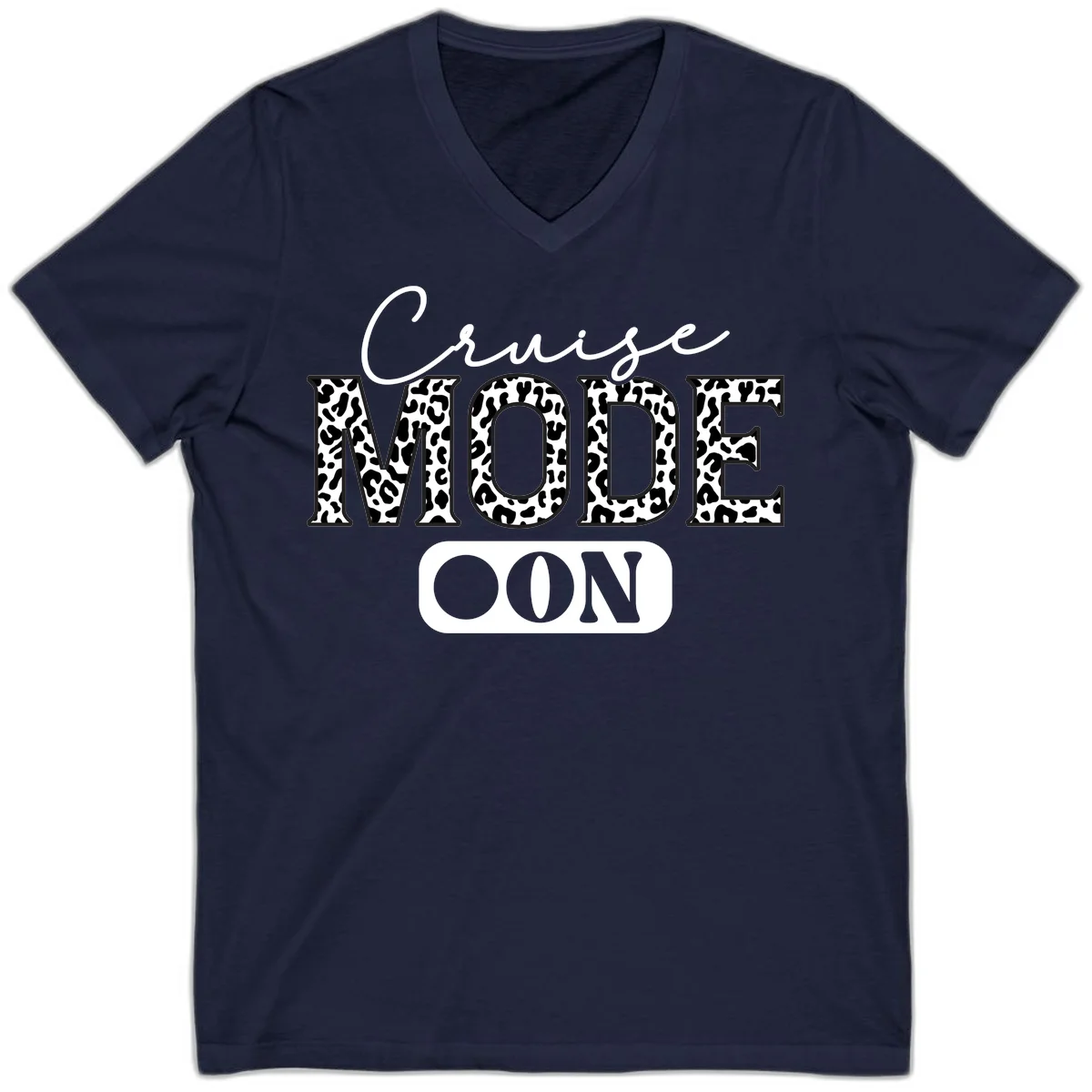 Cruise Mood Leopard Print V-Neck Tee in Navy