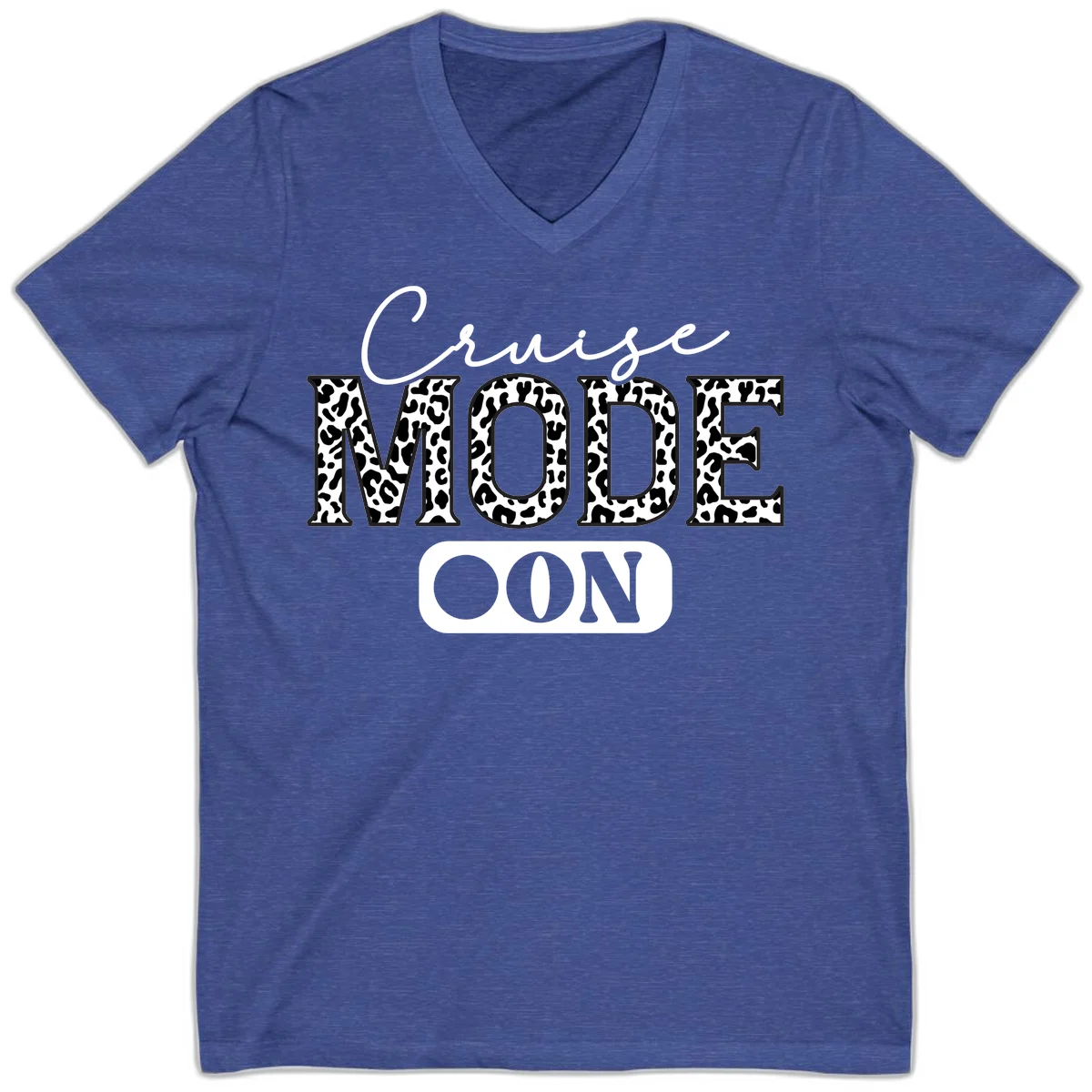 Cruise Mood Leopard Print V-Neck Tee in Heather True Royal